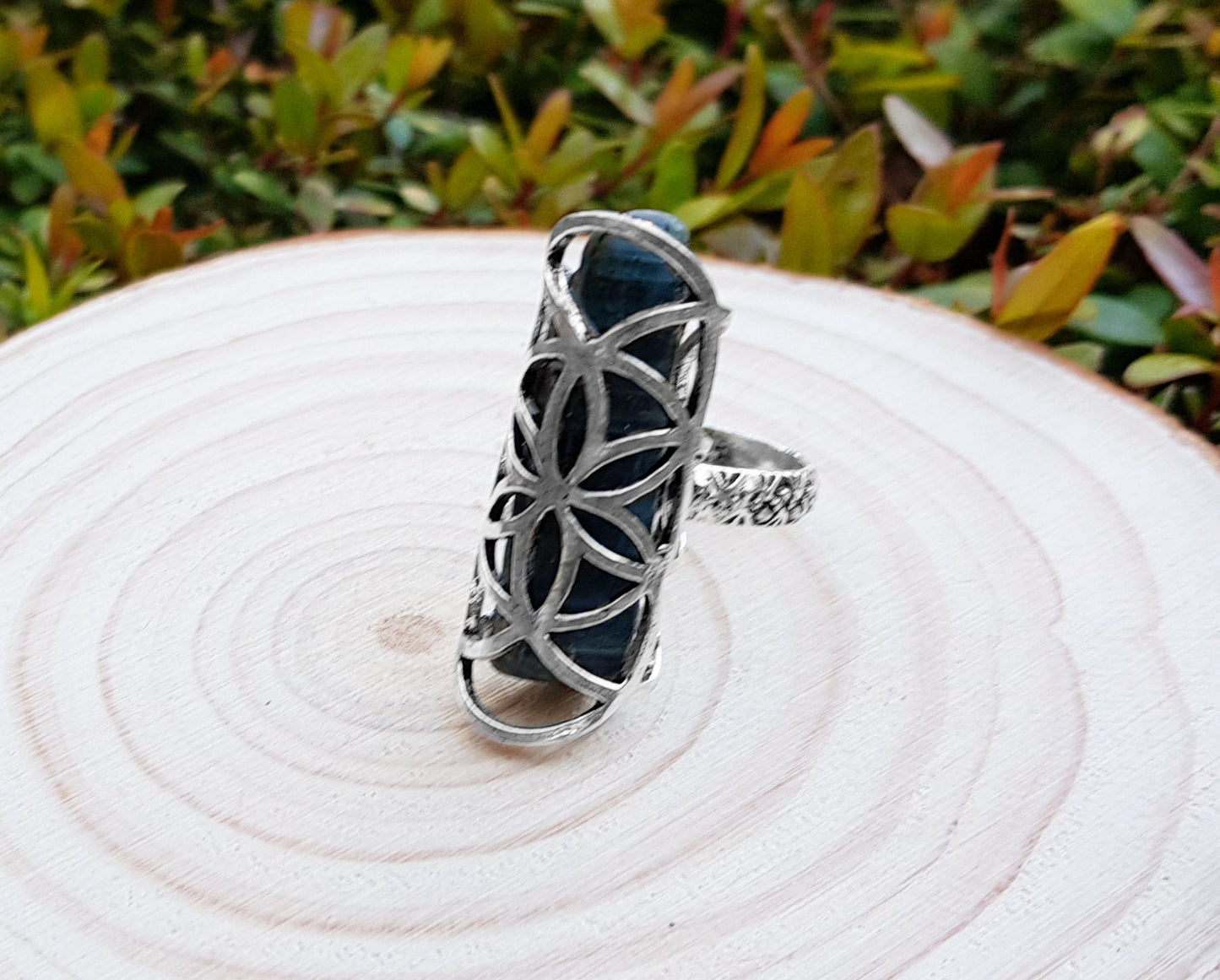 Kyanite Statement Ring In Sterling Silver Size US 7 Celtic Ring Boho Ring GypsyJewelry Unique Gift