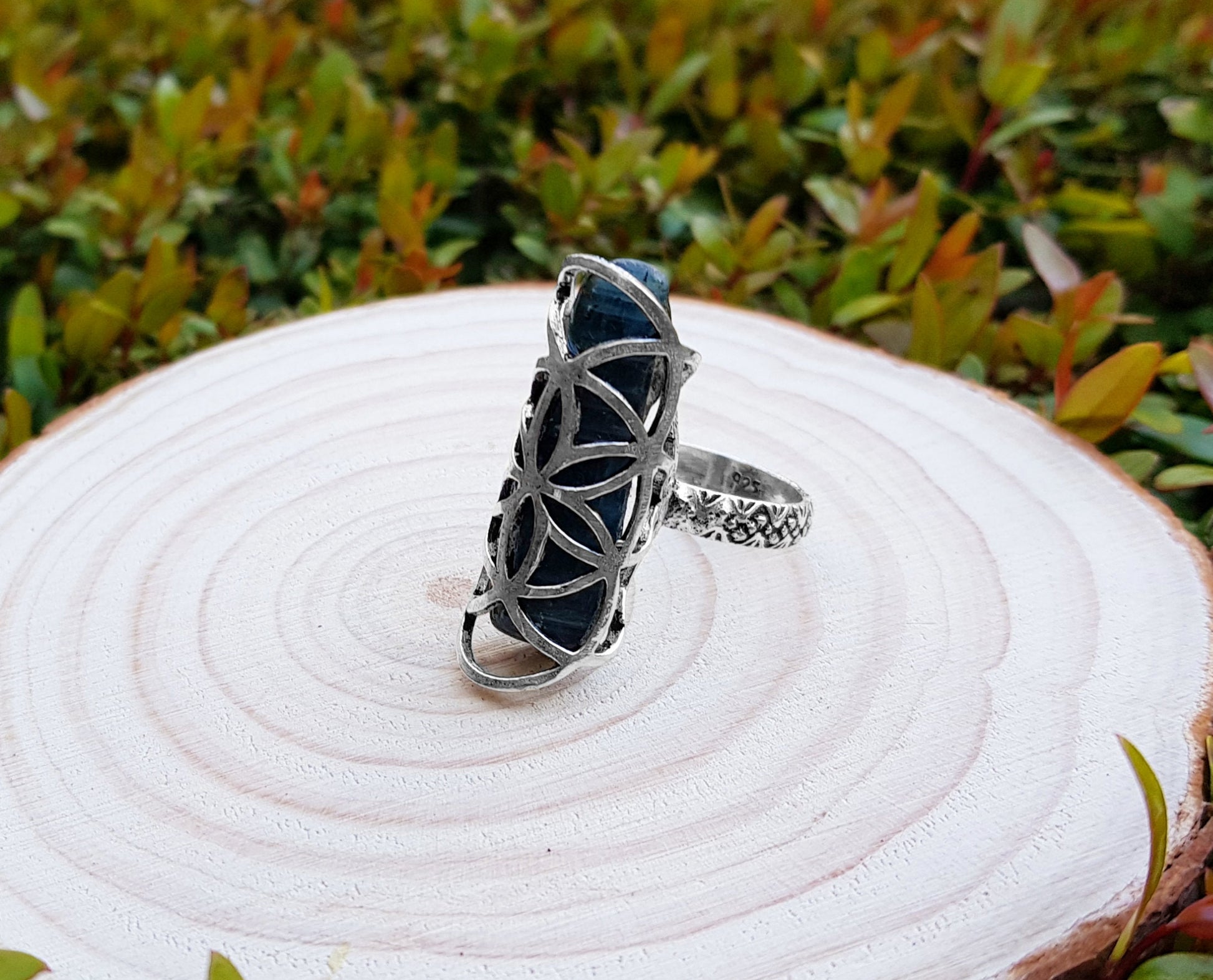 Kyanite Statement Ring In Sterling Silver Size US 7 Celtic Ring Boho Ring GypsyJewelry Unique Gift