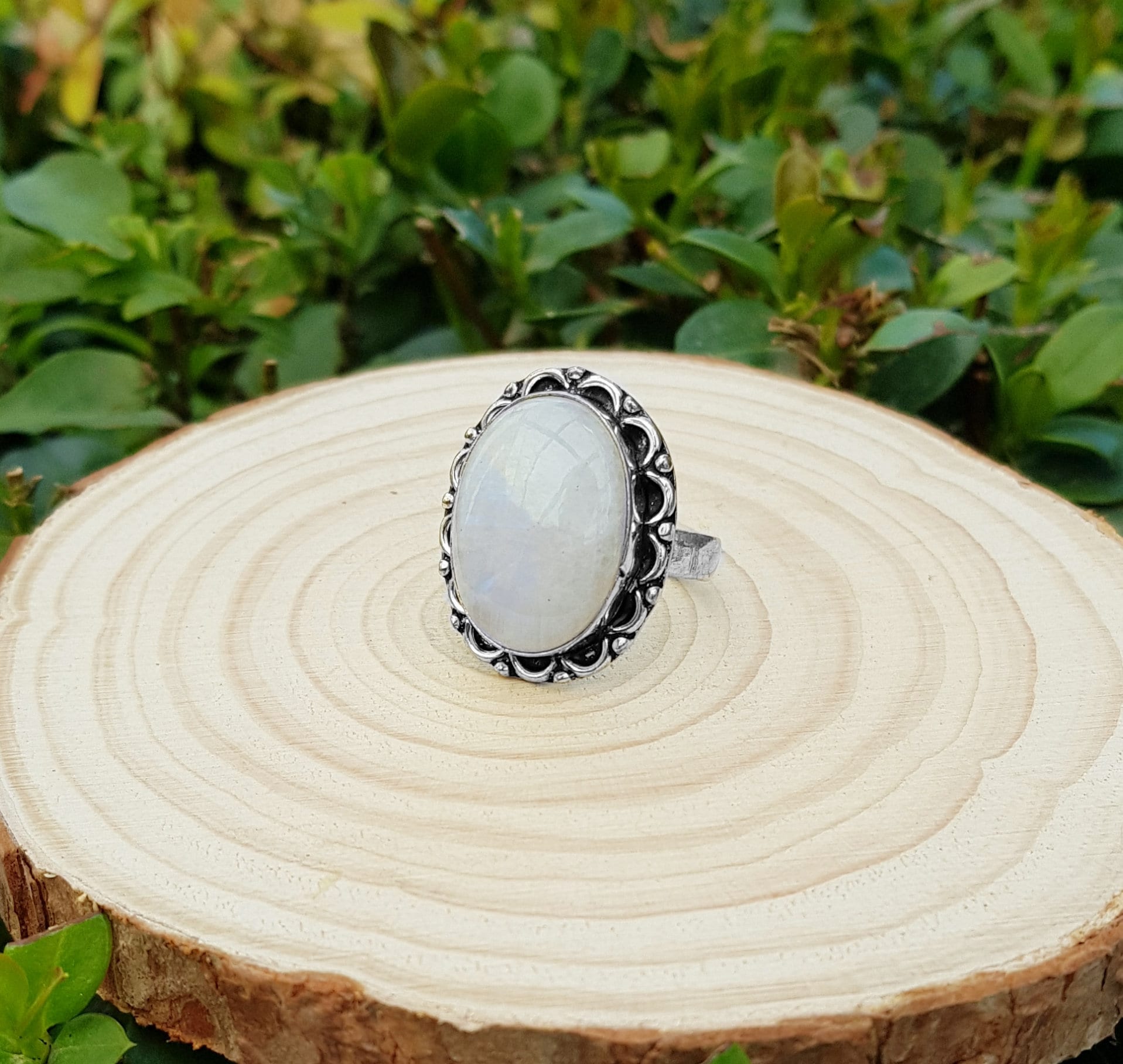 Rainbow Moonstone Statement Ring Sterling Silver Boho Rings Size US 8 Unique Jewelry One Of A Kind Gift GypsyJewelry