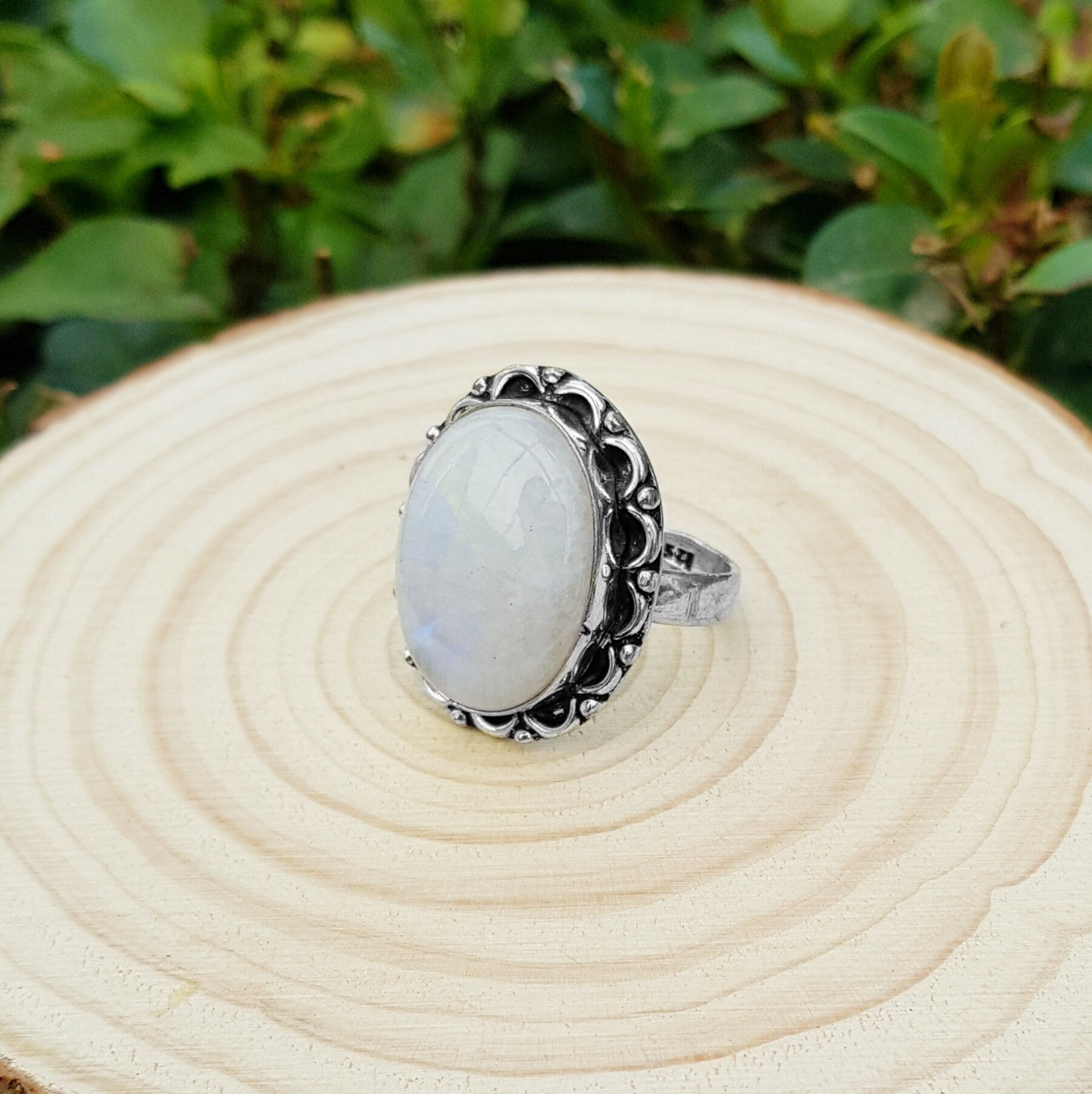Rainbow Moonstone Statement Ring Sterling Silver Boho Rings Size US 8 Unique Jewelry One Of A Kind Gift GypsyJewelry