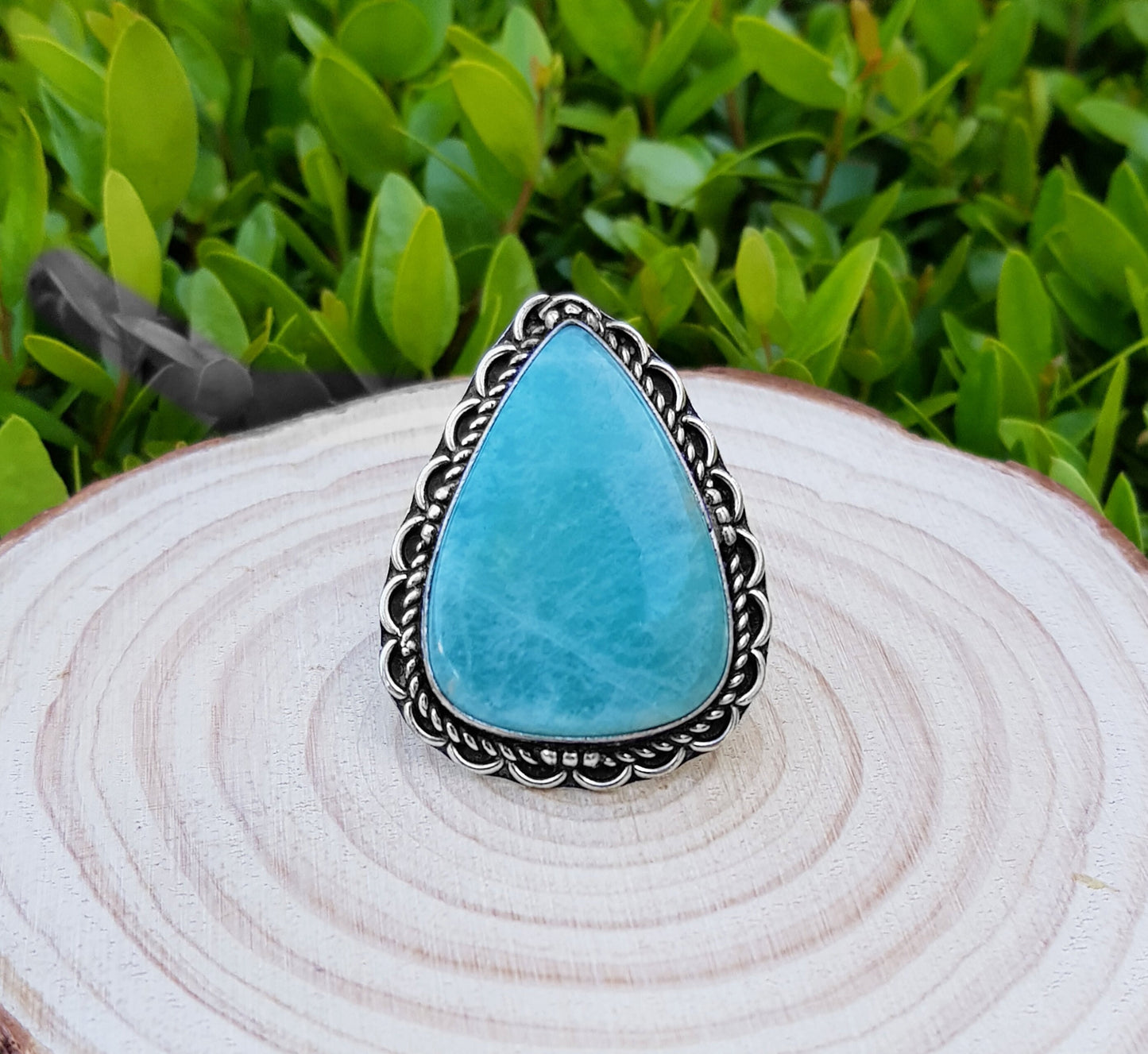 Amazonite Statement Ring Sterling Silver Gemstone Ring Size US 7 3/4 Boho Ring Unique Gift GypsyJewelry Ethnic Ring One Of A Kind Jewelry