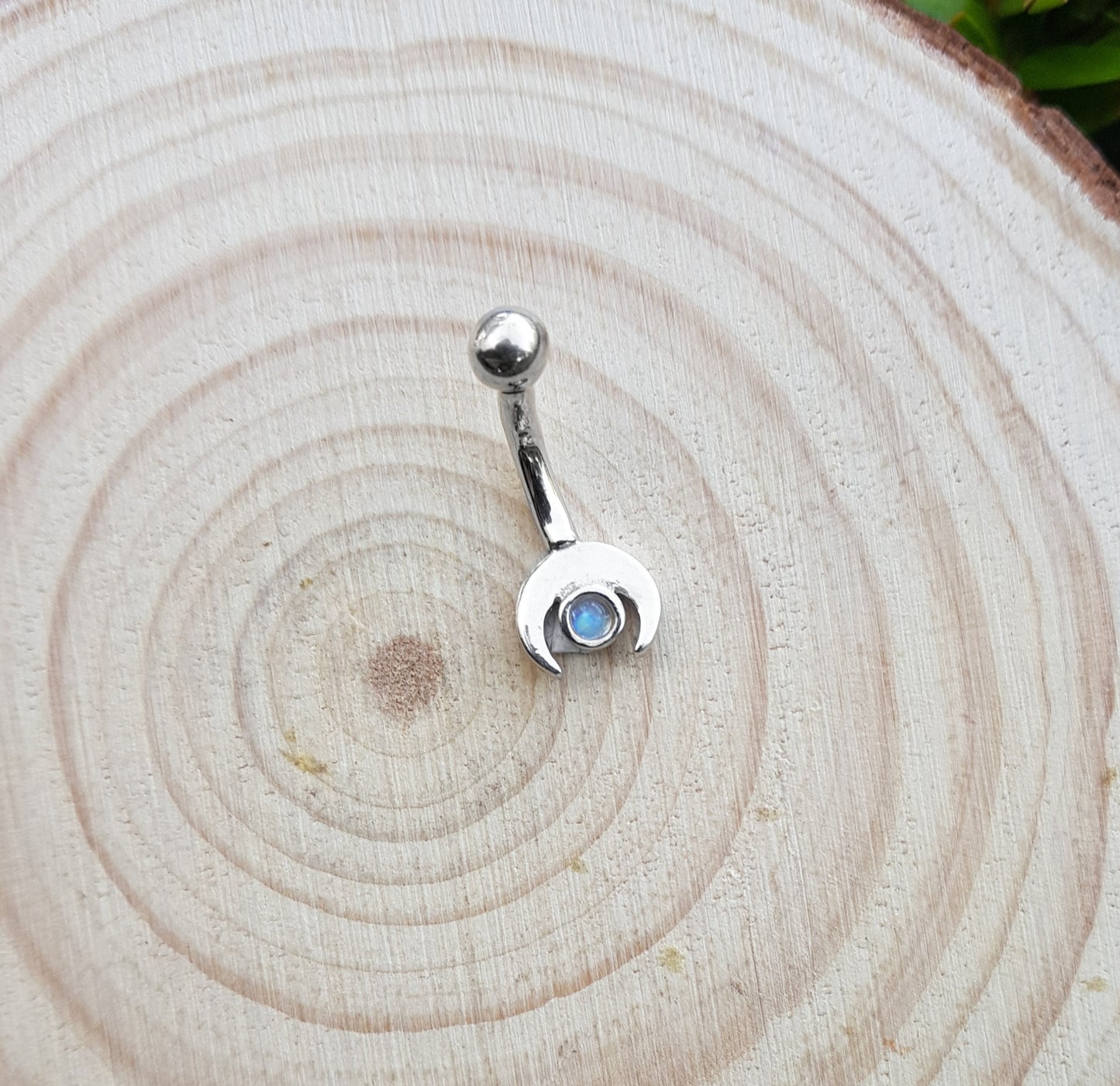 Rainbow Moonstone Belly Button Ring, Sterling Silver Hypoallergenic Belly Ring, Labradorite Belly Bar, Boho Belly Ring, Celestial Jewelry