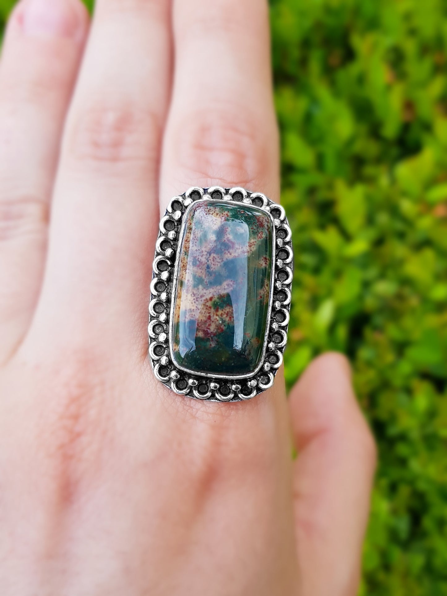 Bloodstone Birthstone Ring Size US 9 Sterling Silver Boho Ring Unisex Ring One Of A Kind Gift GypsyJewelry Crystal Ring