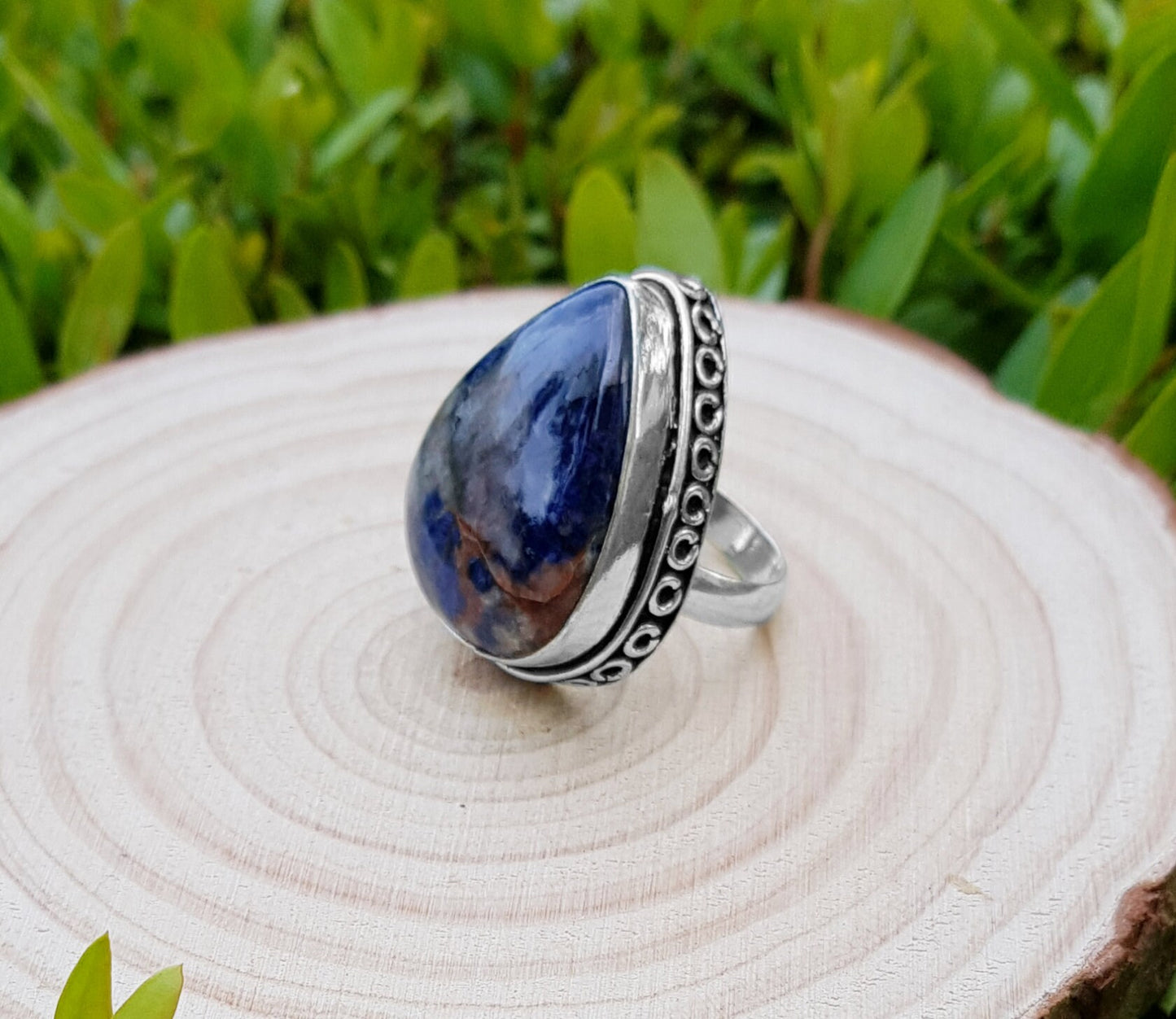 Sodalite Statement Ring In Sterling Silver Size US 7 1/2 Gemstone Ring Boho Ring Unique Jewelry Ethnic Ring GypsyJewelry