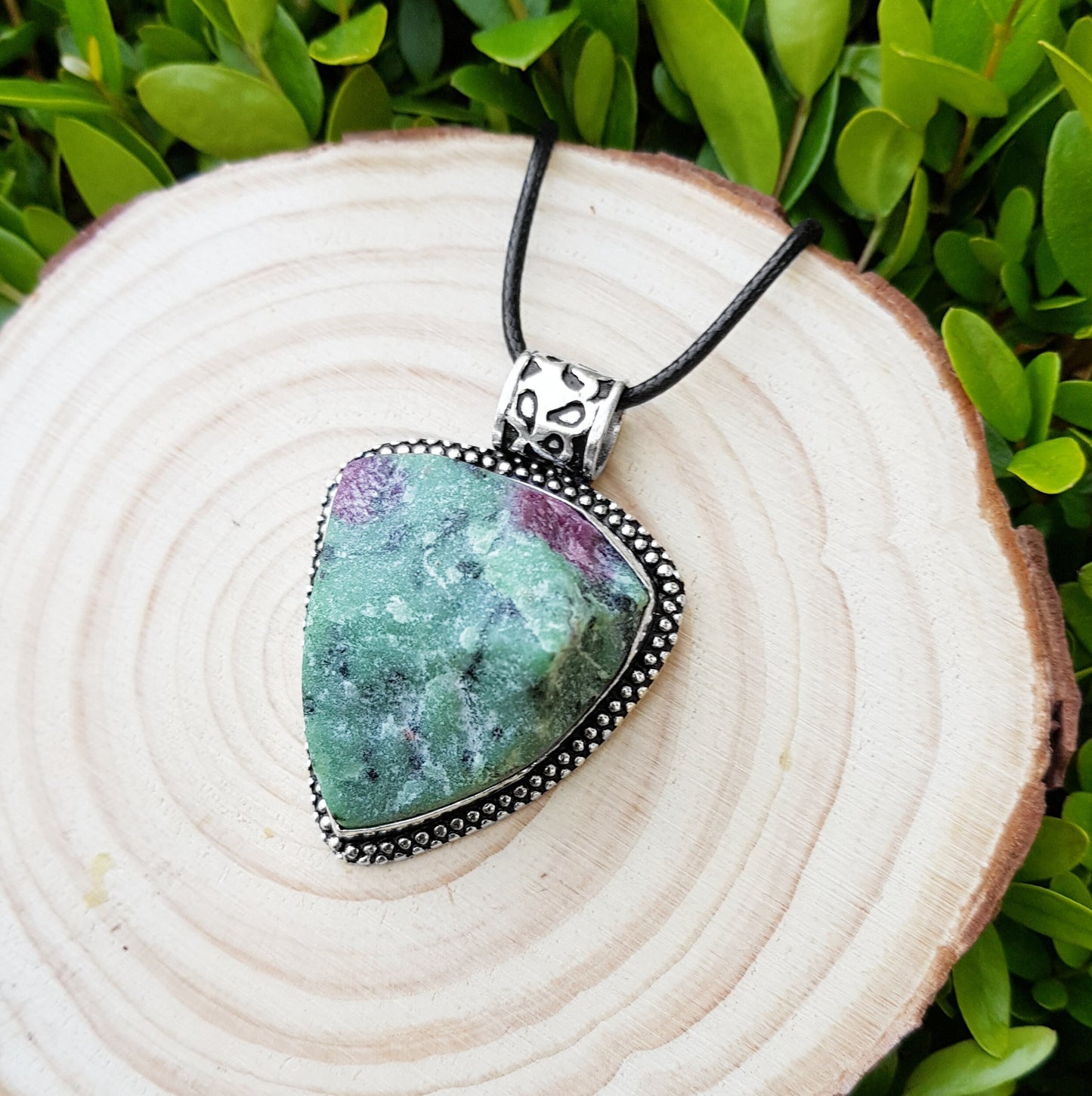 Raw Ruby Zoisite Pendant In Sterling Silver Statement Necklace Boho Gemstone Pendant One Of A Kind Gift Gypsy Jewellery