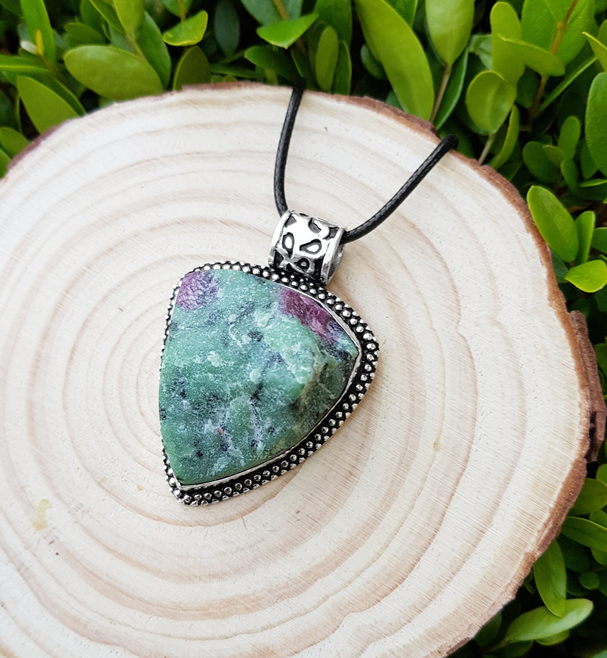 Raw Ruby Zoisite Pendant In Sterling Silver Statement Necklace Boho Gemstone Pendant One Of A Kind Gift Gypsy Jewellery