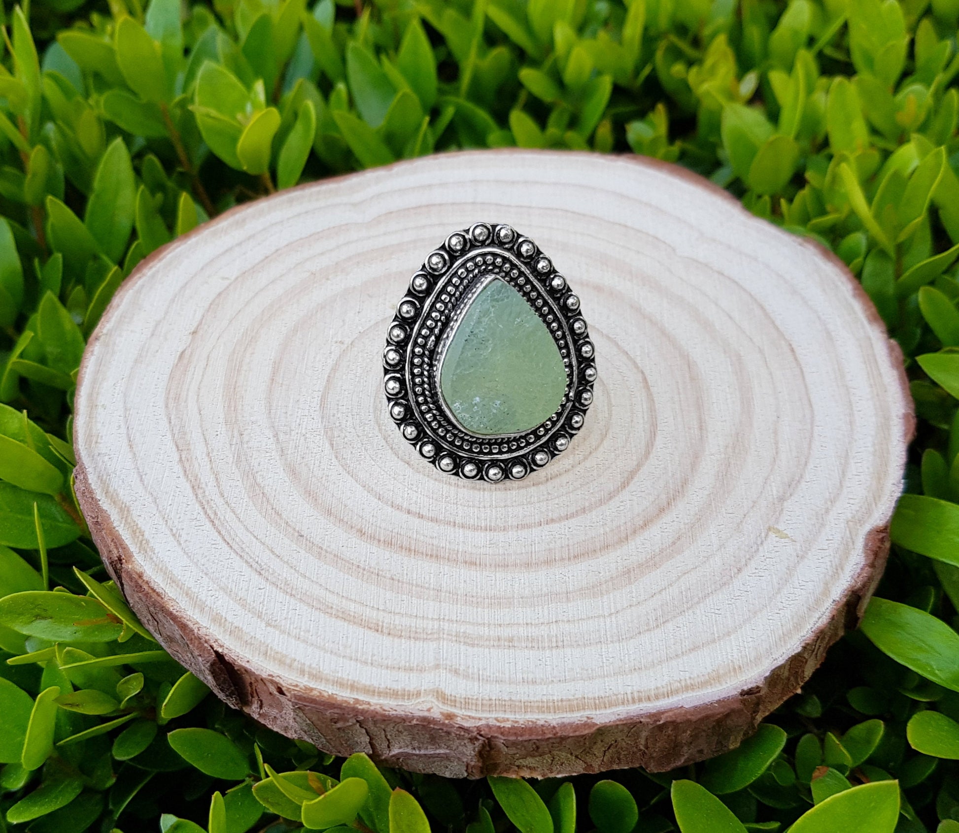 Raw Prehnite Ring In Sterling Silver Size US 7 Boho Ring One Of A Kind Jewellery Unique Gift For Her Statement Rings
