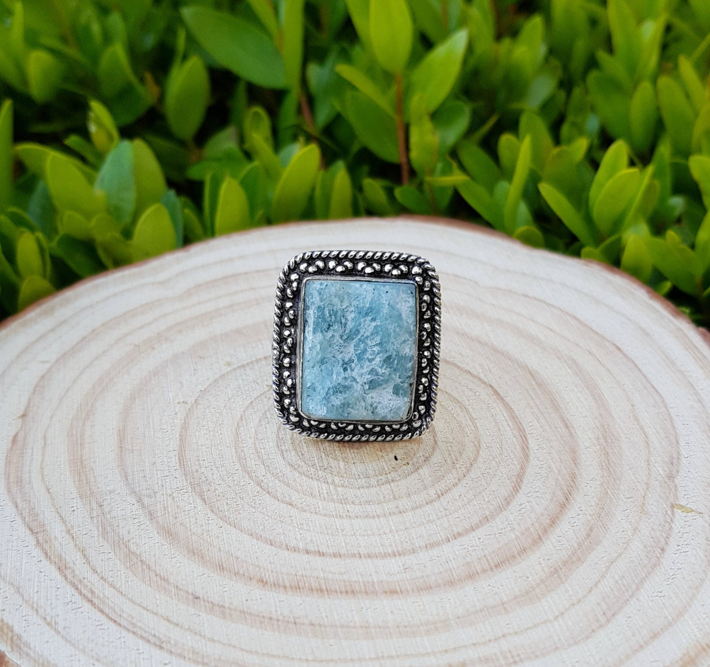 Blue Raw Apatite Ring In Sterling Silver Size US 8 Boho Crystal Ring Gemstone Ring Unique Gift For Women