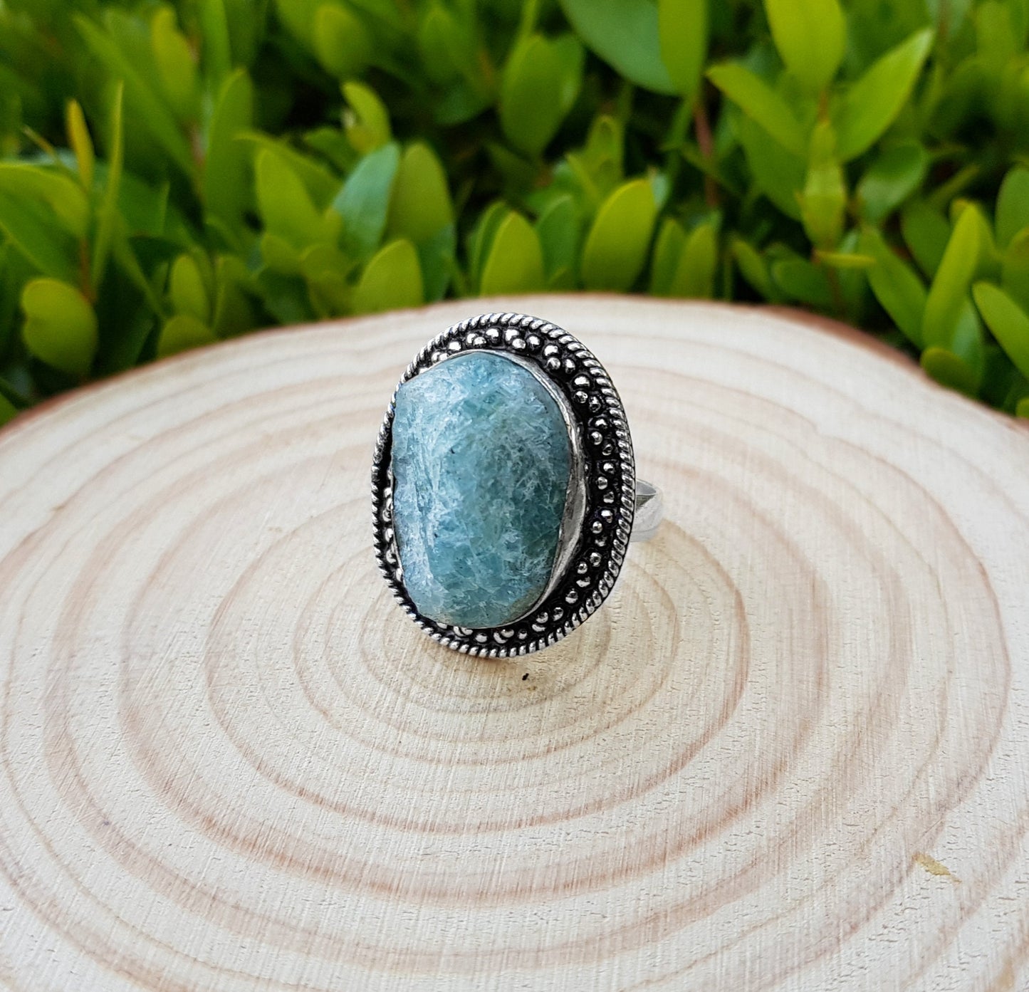 Blue Raw Apatite Ring In Sterling Silver Size US 7 3/4 Boho Crystal Ring Gemstone Ring Unique Gift For Women