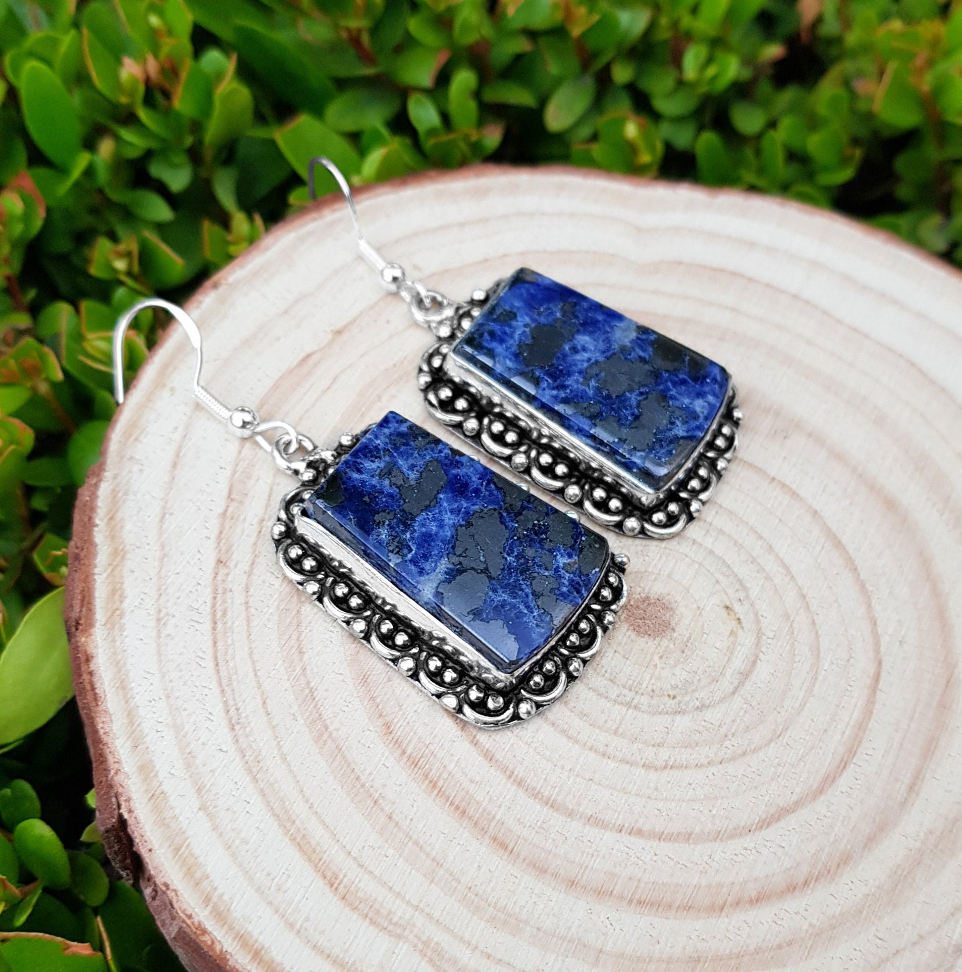 Sodalite Pyrite Earrings In Sterling Silver Dangle Earrings Boho Earrings Ethnic Earrings One Of A Kind Earrings Unique Gift For Her