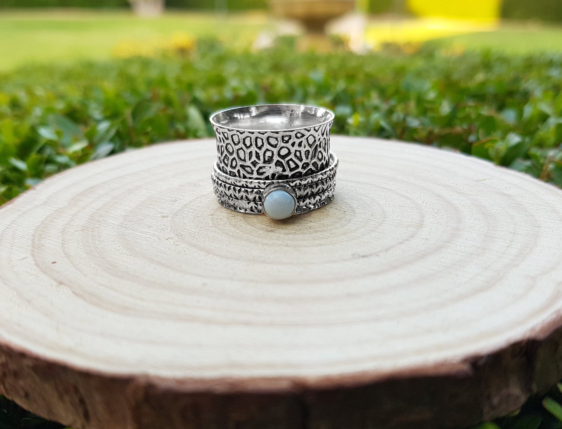 White Agate Spinner Ring In Sterling Silver Size US 6 1/4 Boho Ring Gypsy Jewellery Statement Ring Unique Gift