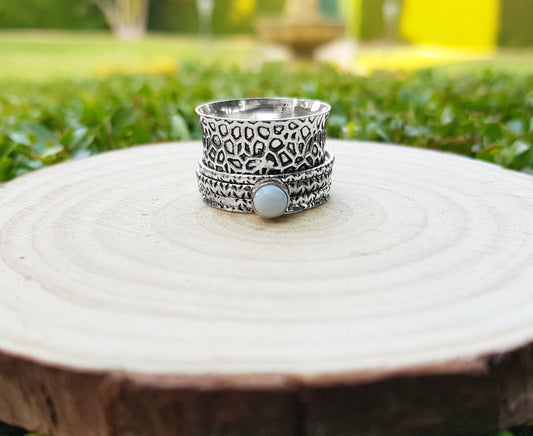 White Agate Spinner Ring In Sterling Silver Size US 6 1/4 Boho Ring Gypsy Jewellery Statement Ring Unique Gift