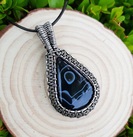 Botswana Agate Wire Wrapped Necklace In Sterling Silver Statement Pendant Boho Necklace One Of A Kind Gift Handmade Jewelry