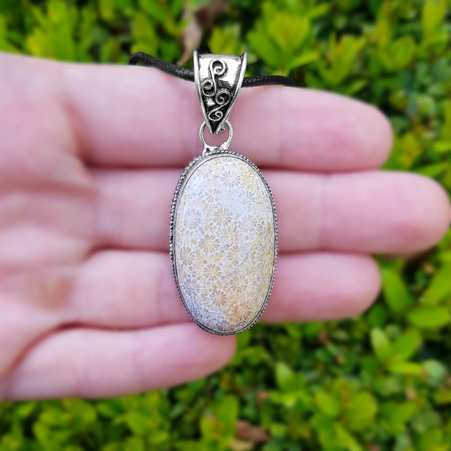 Coral Fossil Necklace In Sterling Silver Boho Crystal Necklace GypsyJewelry Statement Pendant One Of A Kind Jewelry Unique Gift