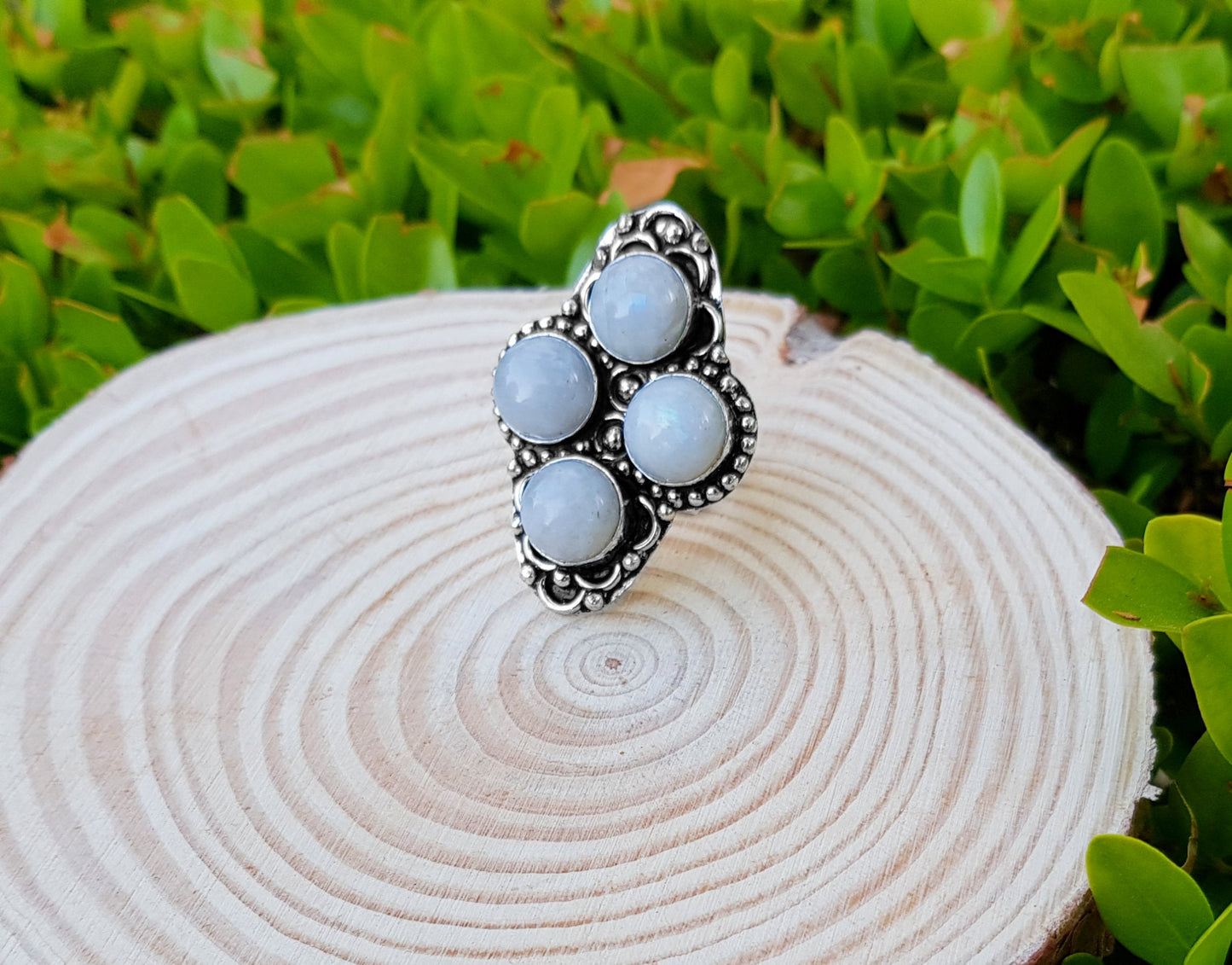 Moonstone Statement Ring In Sterling Silver Boho Ring Size US 7 GypsyJewelry Unique Gift Geometric Ring