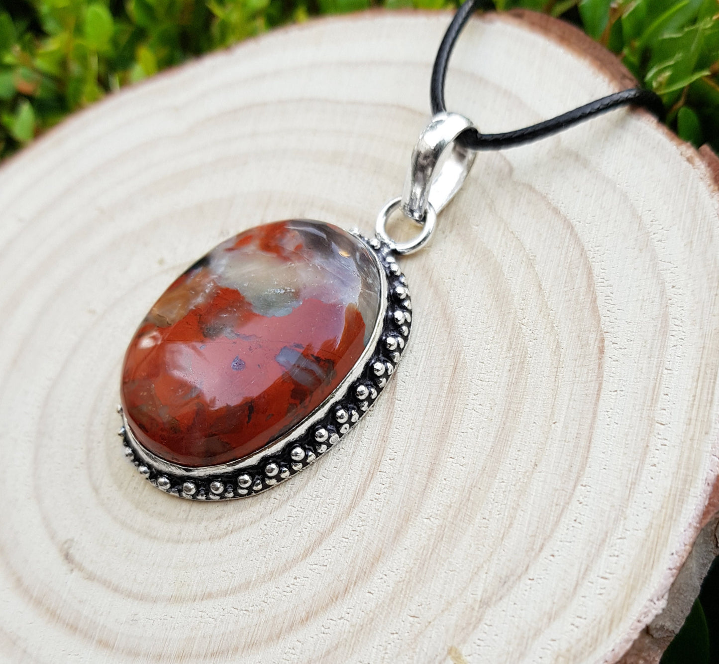 Bloodstone Statement Necklace In Sterling Silver