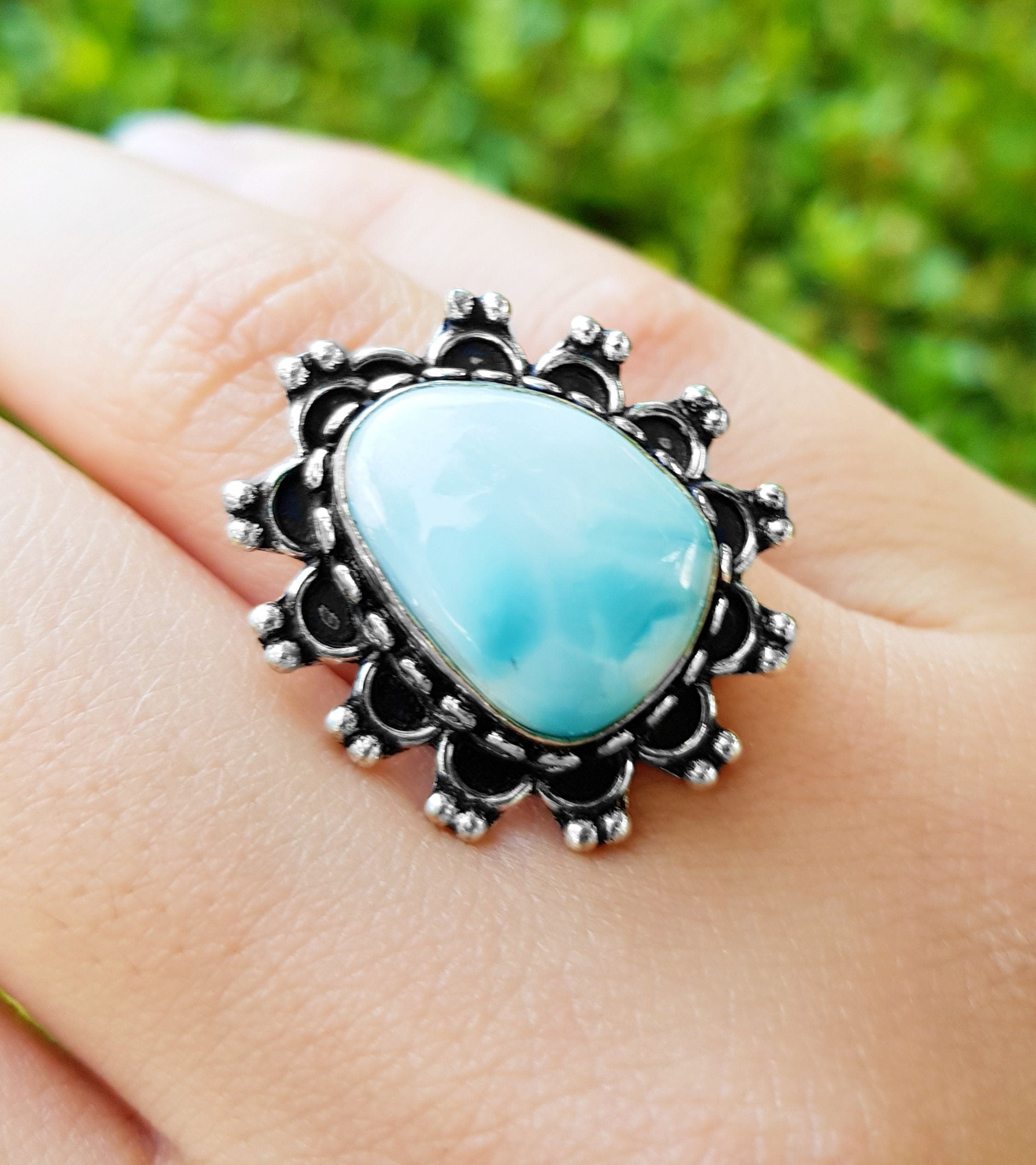 AOBOCO Natural Turquoise Rings for Women Sterling Silver Western Boho Style Statement  Ring Genuine Gemstone Rings Jewelry Gift for Birthday Mother's Day  Christmas - Walmart.com