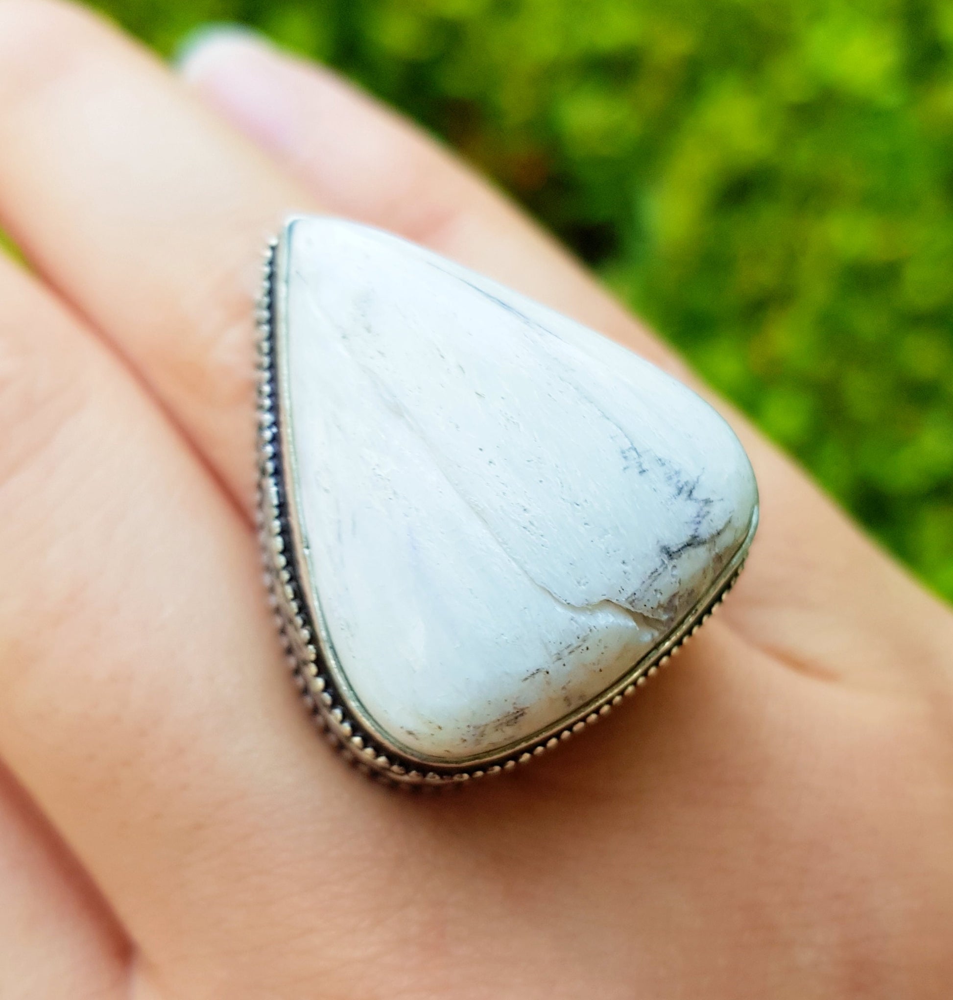 White Agate Ring In Sterling Silver SizeUS 6 1/2 Statement Ring Unique Gift Teardrop Ring GypsyJewelry