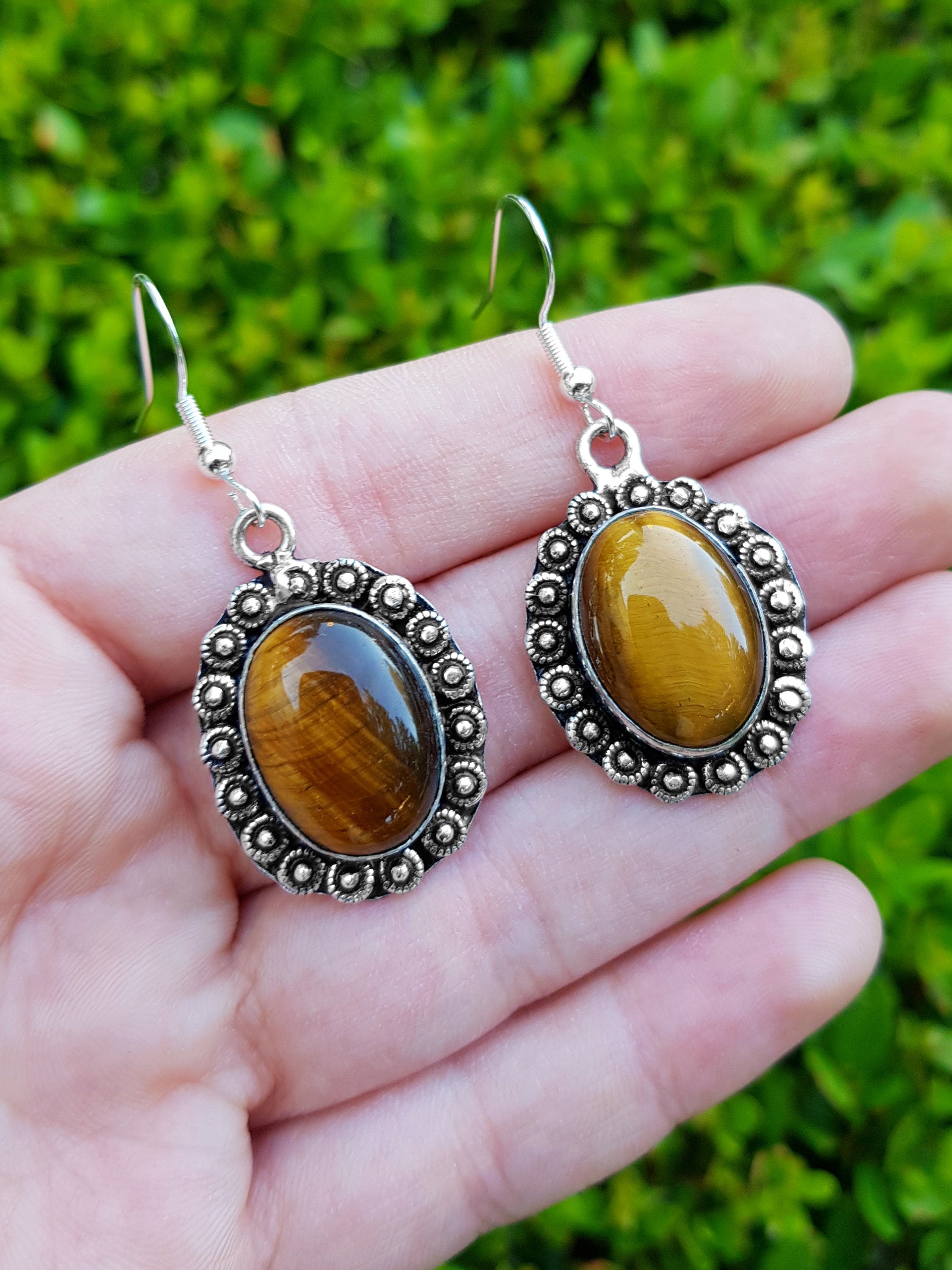 Tiger’s eye earring sterling silver set long teardrops dangly boho large statement tigereye dangles jewelry selling set ring bracelet gifts for her