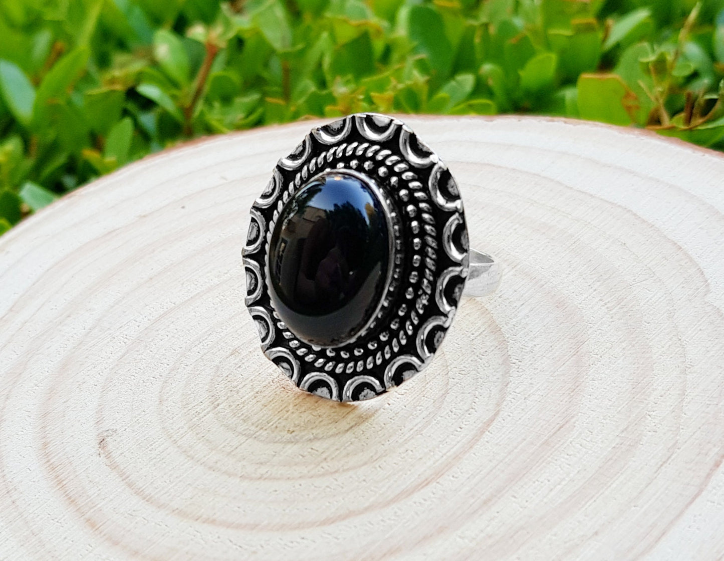 Black Onyx Ring In Sterling Silver Size US 8 1/2 Statement Ring Boho Crystal Ring GypsyJewelry Unique Gift