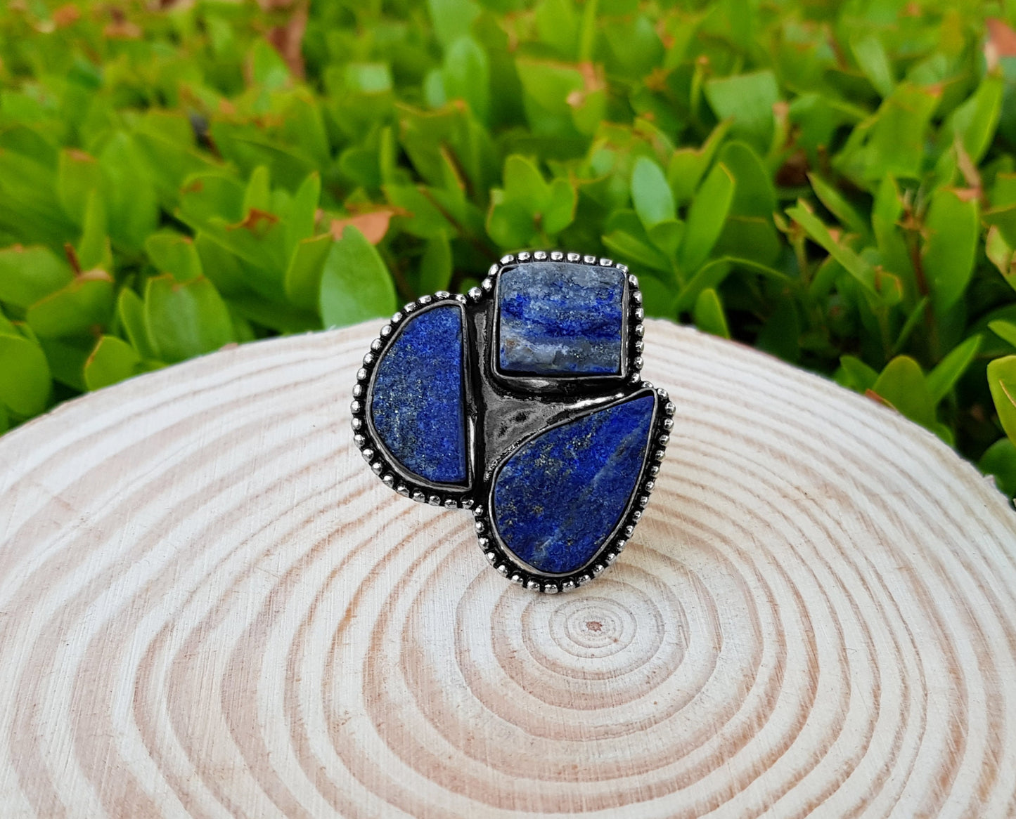 Raw Lapis Lazuli Multi Stone Ring In Sterling Silver Size US 6 Big Statement Ring Boho Crystal Rings GypsyJewelry Unique Gift For Women
