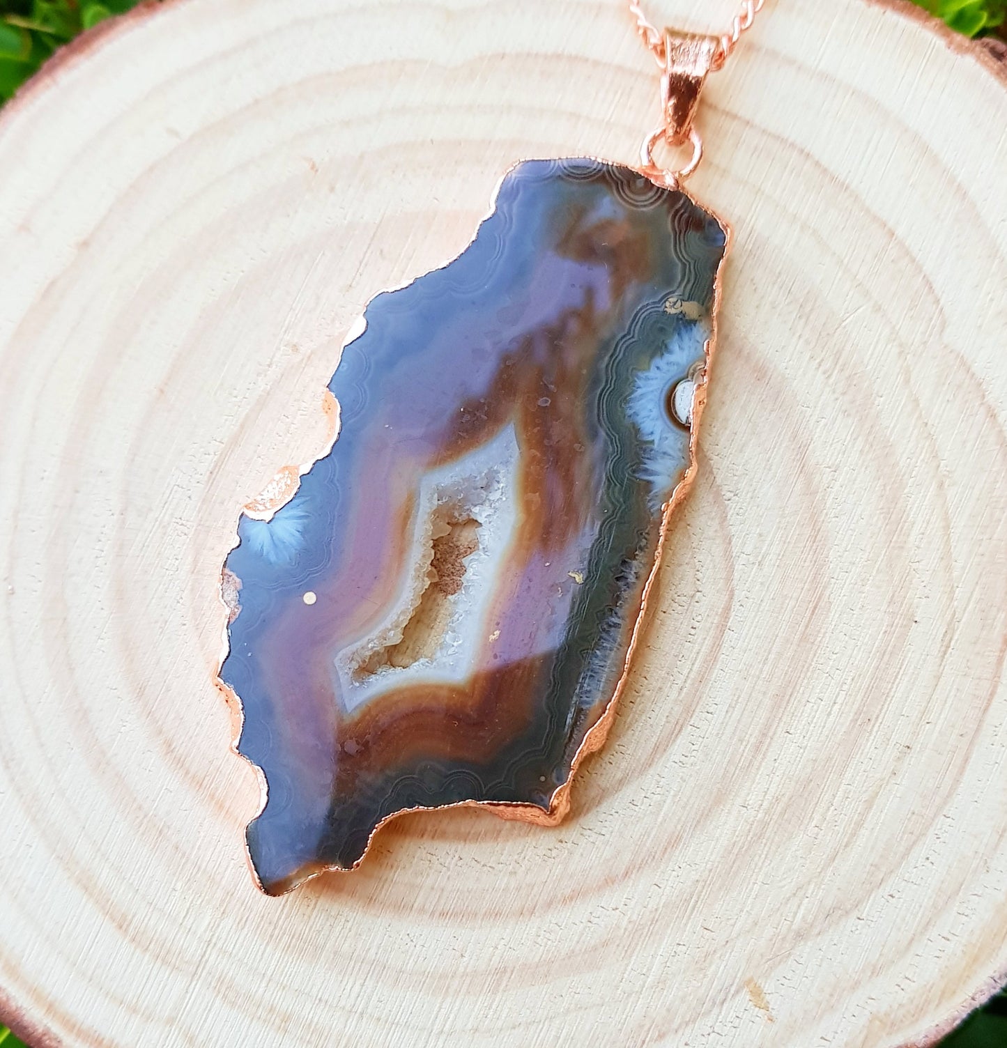 Big Natural Agate Pendant Electroformed Copper Statement Pendant Boho Gemstone Necklace Unique Gift One Of A Kind Gift