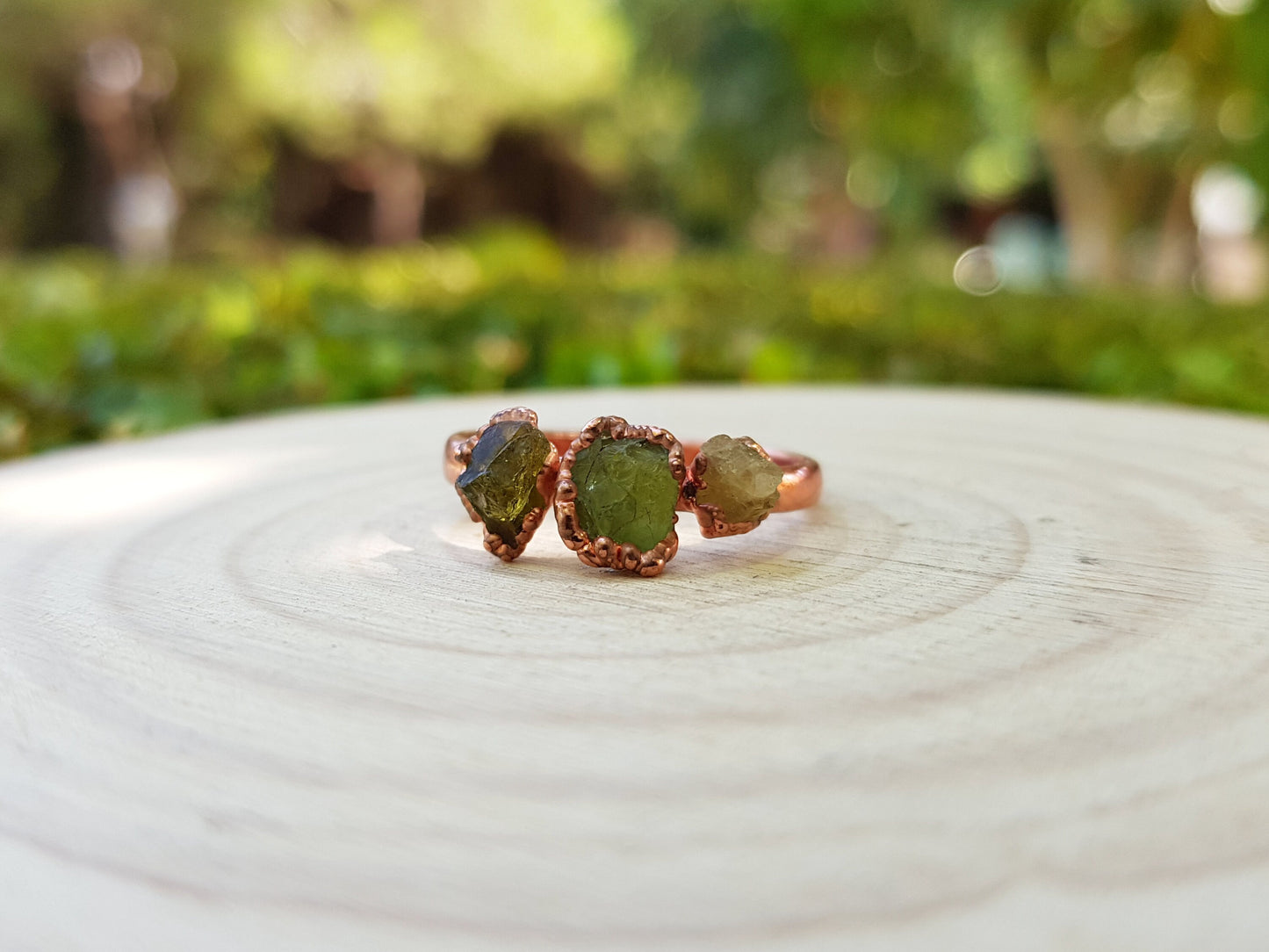 Raw Peridot Electroformed Copper Ring Statement Ring One Of A Kind Ring Crystal Ring
