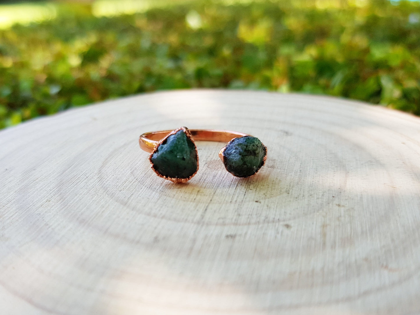 Raw Green Tourmaline Ring US 7 1/4 Stackable Ring Multi Stone Ring Electroformed Copper Ring Boho Ring Unique Gift