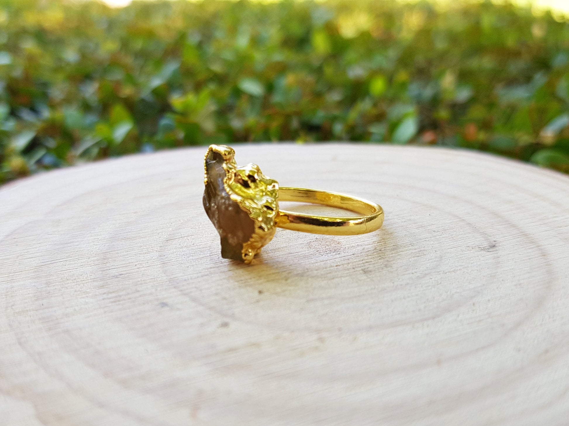 Raw Citrine Ring Size US 8 Electroformed Gold Plated Ring Boho Crystal Ring GypsyJewelry One Of A Kind Ring