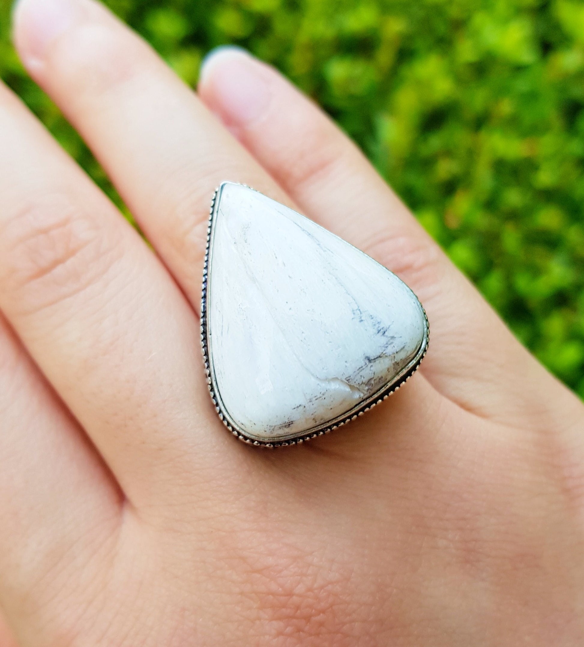 White Agate Ring In Sterling Silver SizeUS 6 1/2 Statement Ring Unique Gift Teardrop Ring GypsyJewelry