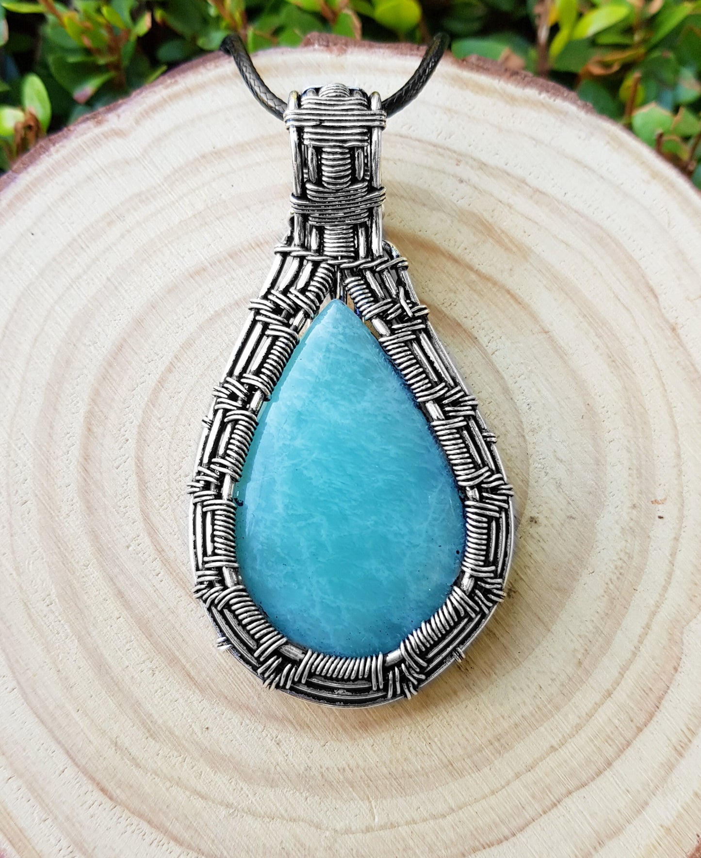 Amazonite Wire Wrapped Necklace In Sterling Silver Statement Pendant Boho Necklace One Of A Kind Gift Handmade Jewelry