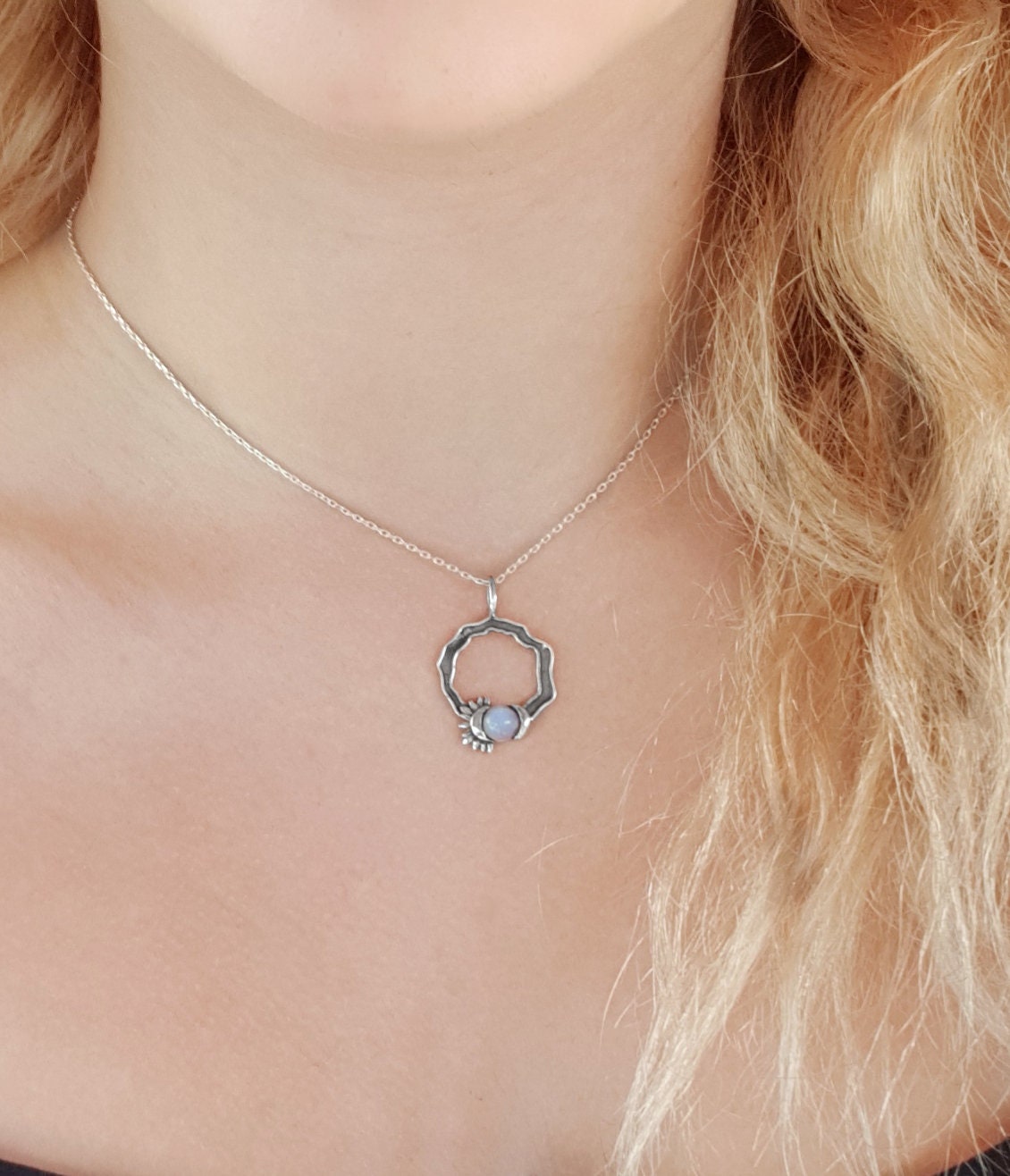 Sun And Moon Necklace, Crescent Moon Necklace, Rainbow Moonstone, Fine 925 Sterling Silver Birthstone Necklace With Chain