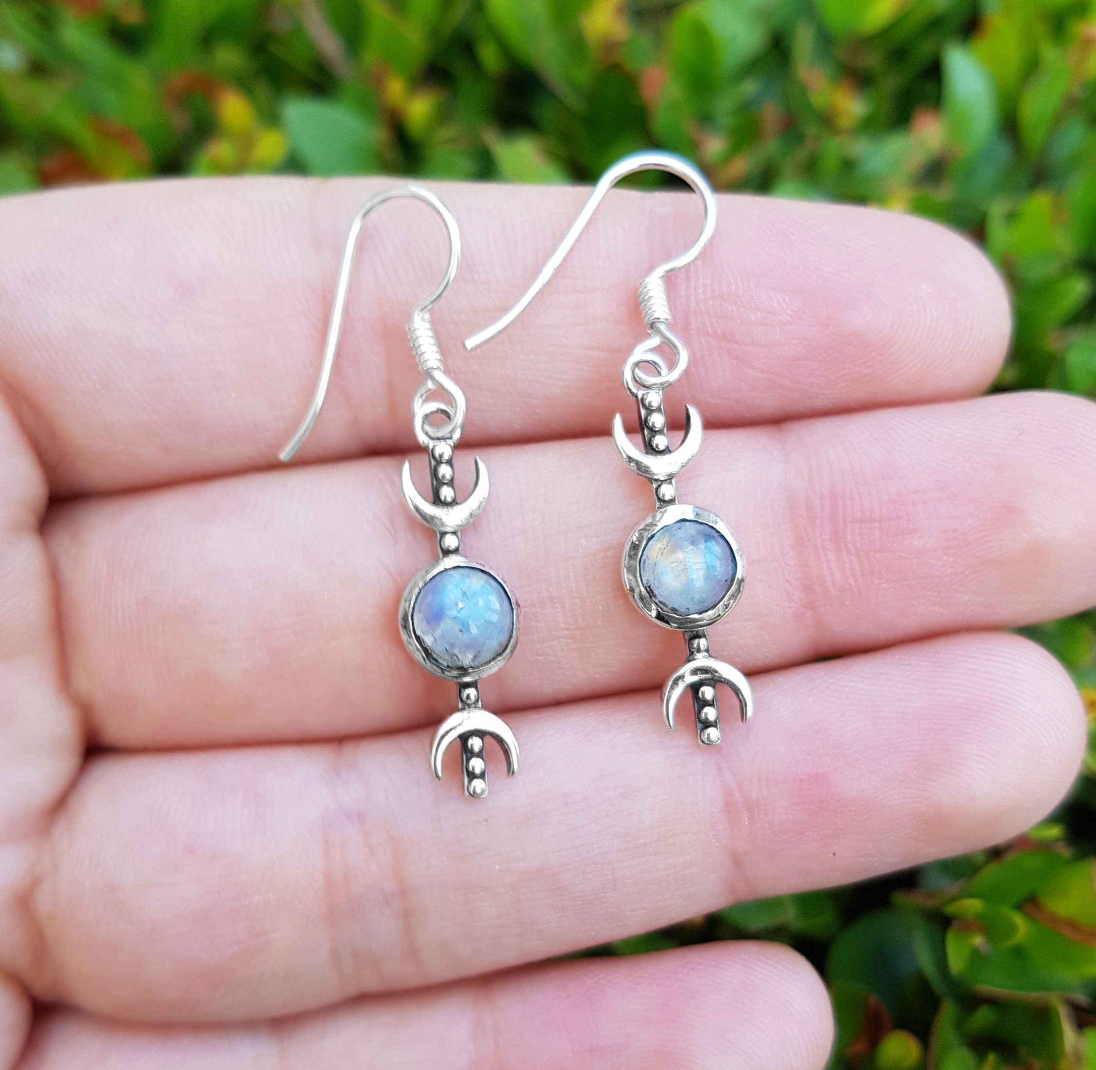 Rainbow Moonstone Earrings Sterling 2024 Ball Moon Design 2 Stone