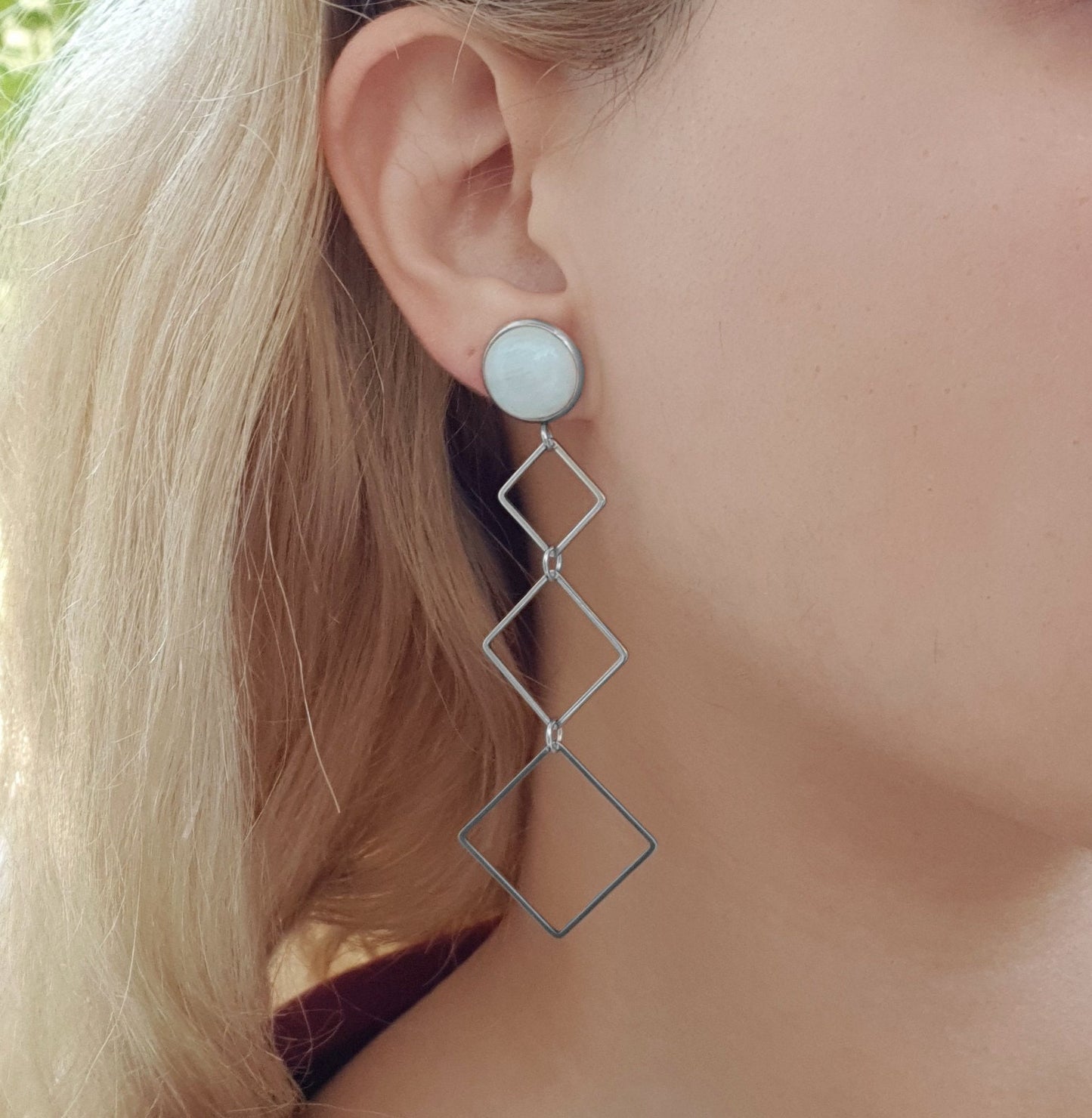 Very Long Dangle Earrings Labradorite Earrings Moonstone Earrings Hypoallergenic Stainless Steel Earrings Personalised Earrings