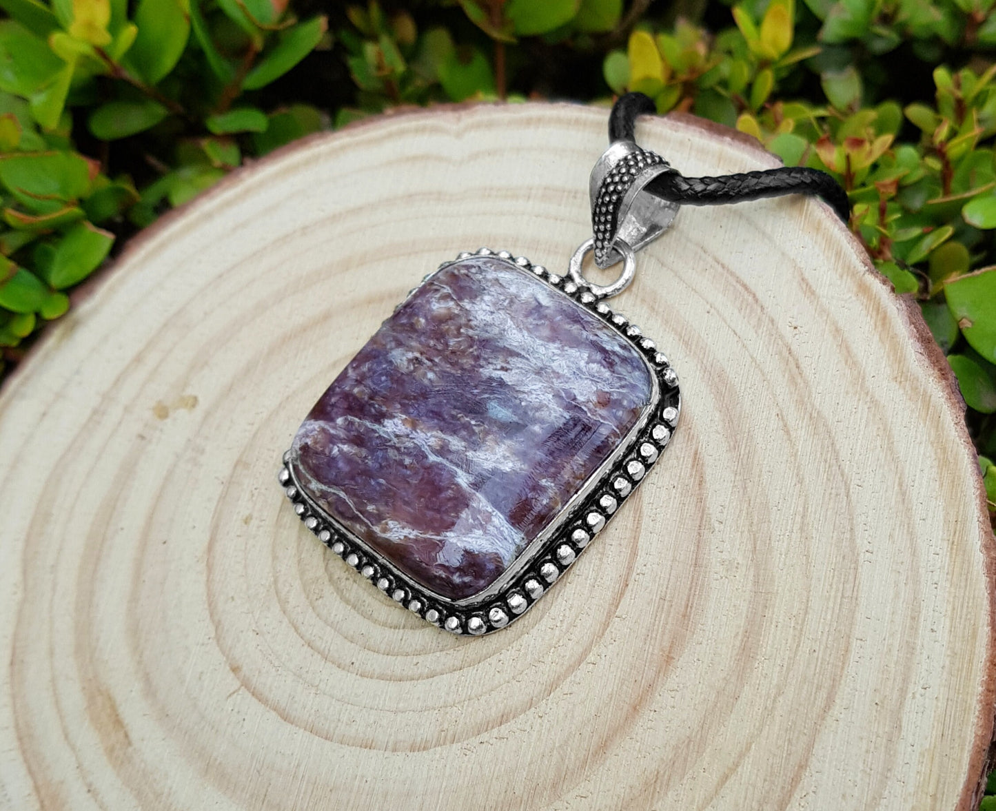 Charoite Statement Necklace Sterling Silver Oval Pendant Boho Gemstone Necklace Ethnic Pendant Unique Gift