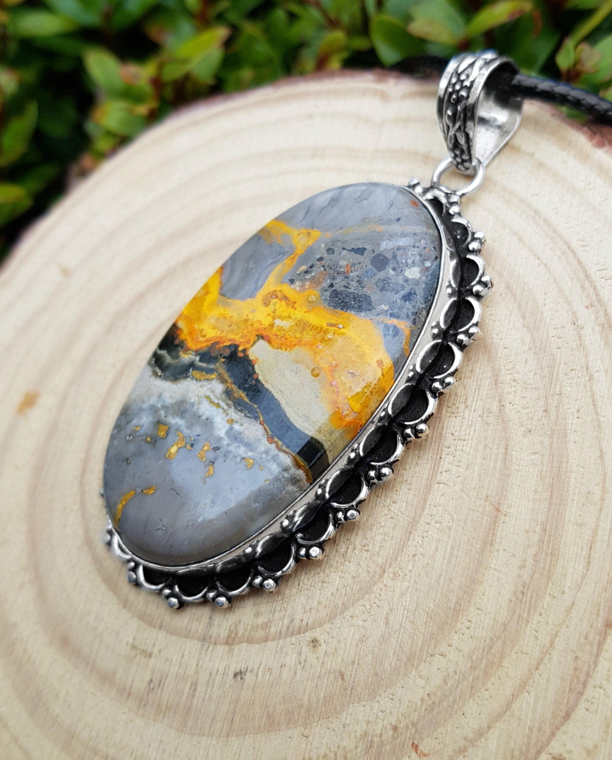 Bumblebee Jasper and store Sterling Silver Pendant