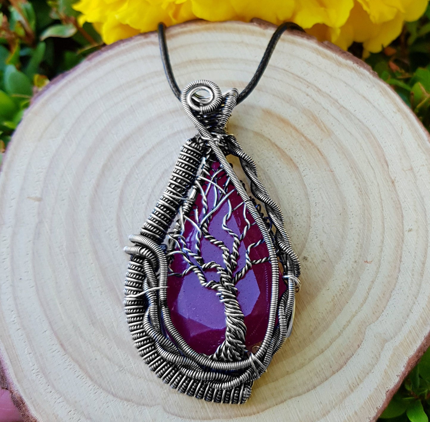 Ruby Wire Wrapped Tree Necklace In Sterling Silver Statement Necklace Crystal Jewellery One Of A Kind