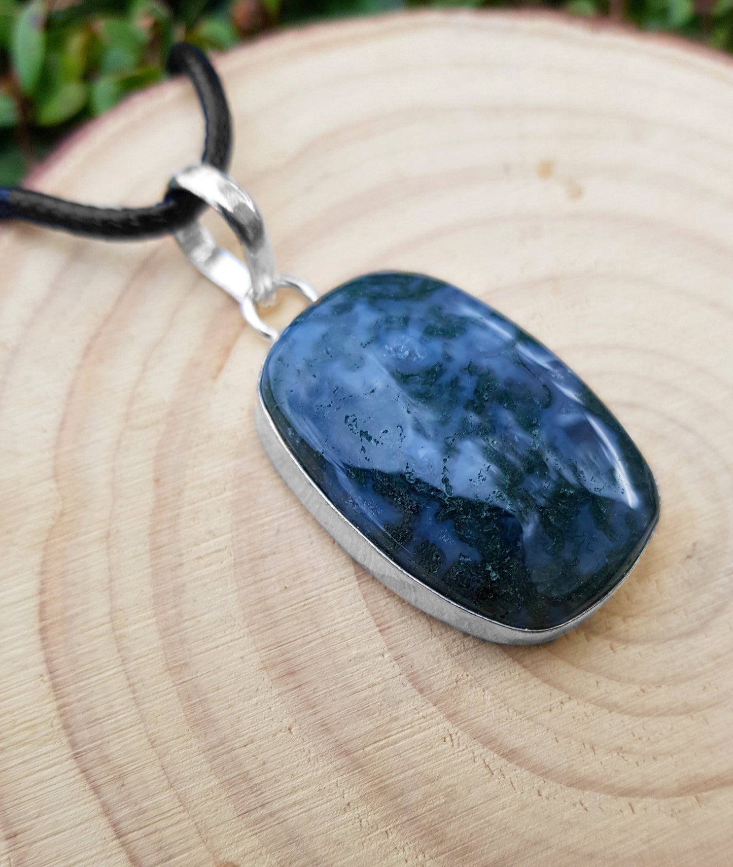 Moss Agate Pendant Statement Necklace In Sterling Silver Boho Gemstone Pendant One Of A Kind Jewelry Unique Gift