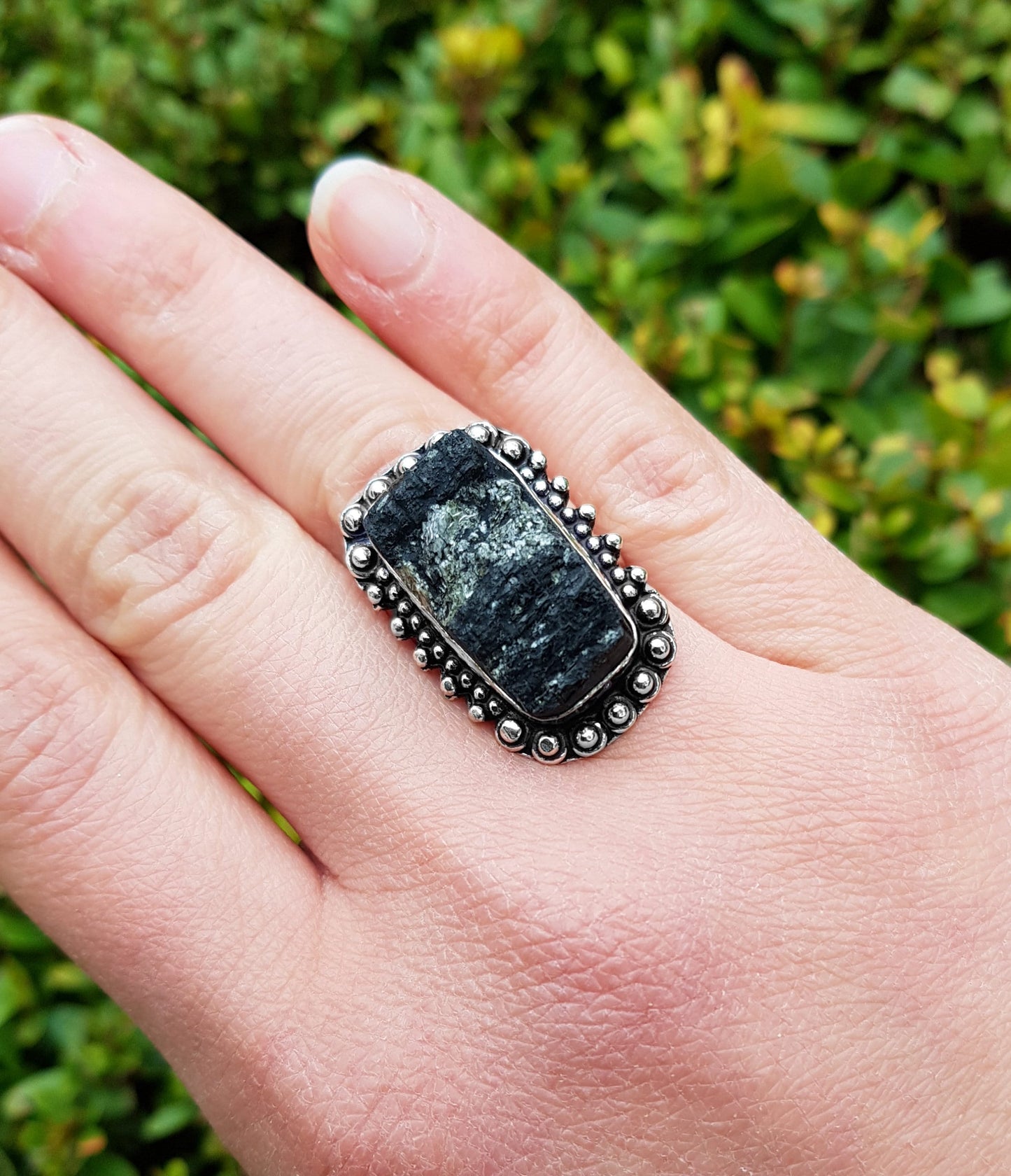 Rough Black Tourmaline Ring Size US 6 1/2 Big Statement Ring In Sterling Silver Boho Ring Ethnic Ring Unique Gift