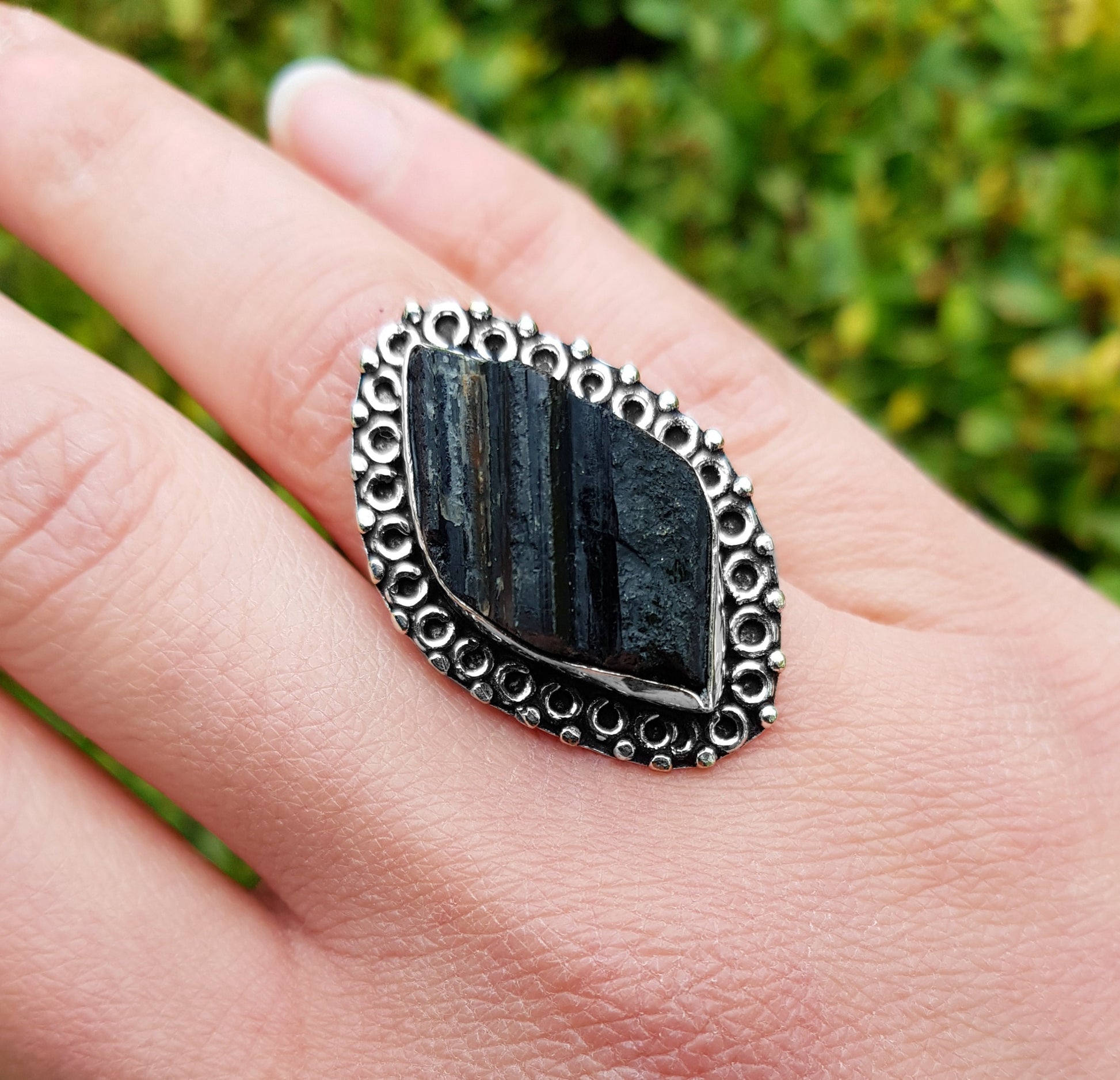 Rough Black Tourmaline Ring Size US 6 1/4 Big Statement Ring In Sterling Silver Boho Ring Ethnic Ring Unique Gift