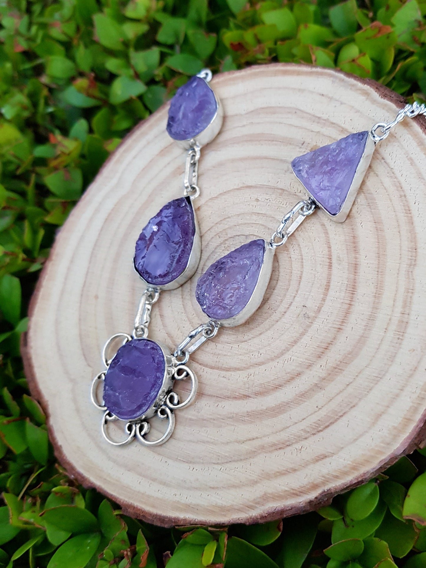 Natural Raw Amethyst Necklace Multi Stone Necklace In Sterling Silver Statement Necklace One Of A Kind