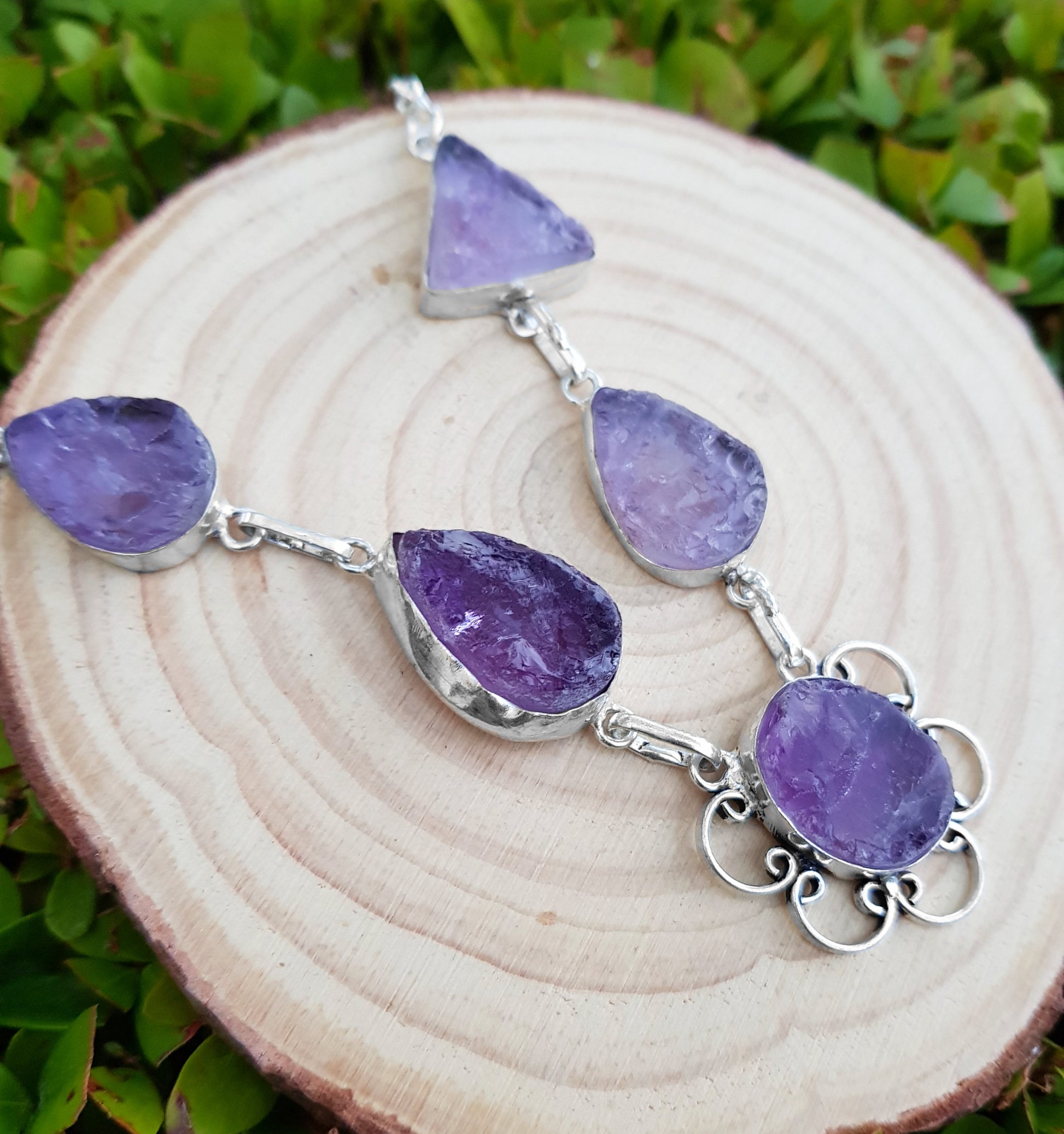 Natural Raw Amethyst Necklace Multi Stone Necklace In Sterling Silver Statement Necklace One Of A Kind