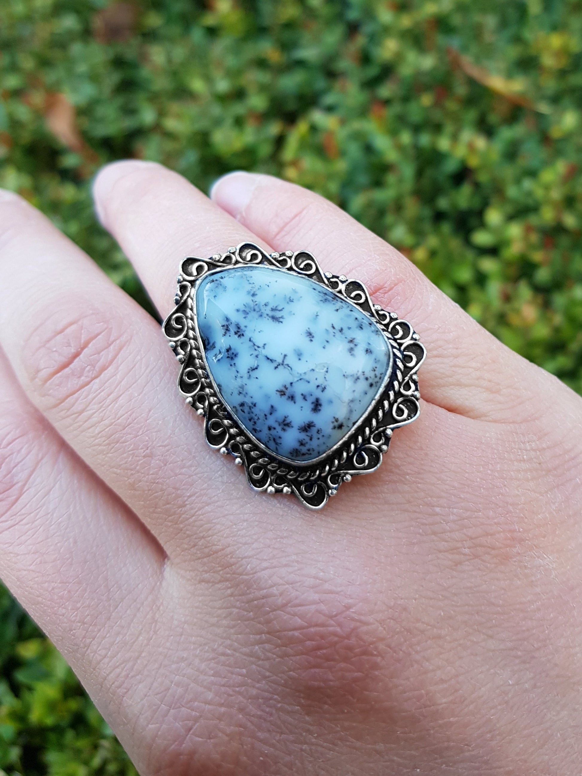 Dendrite Opal Gemstone Ring In Sterling Silver Size US 7 1/2 Statement Ring Boho Rings GypsyJewellery Unique Gift One Of A Kind Jewellery