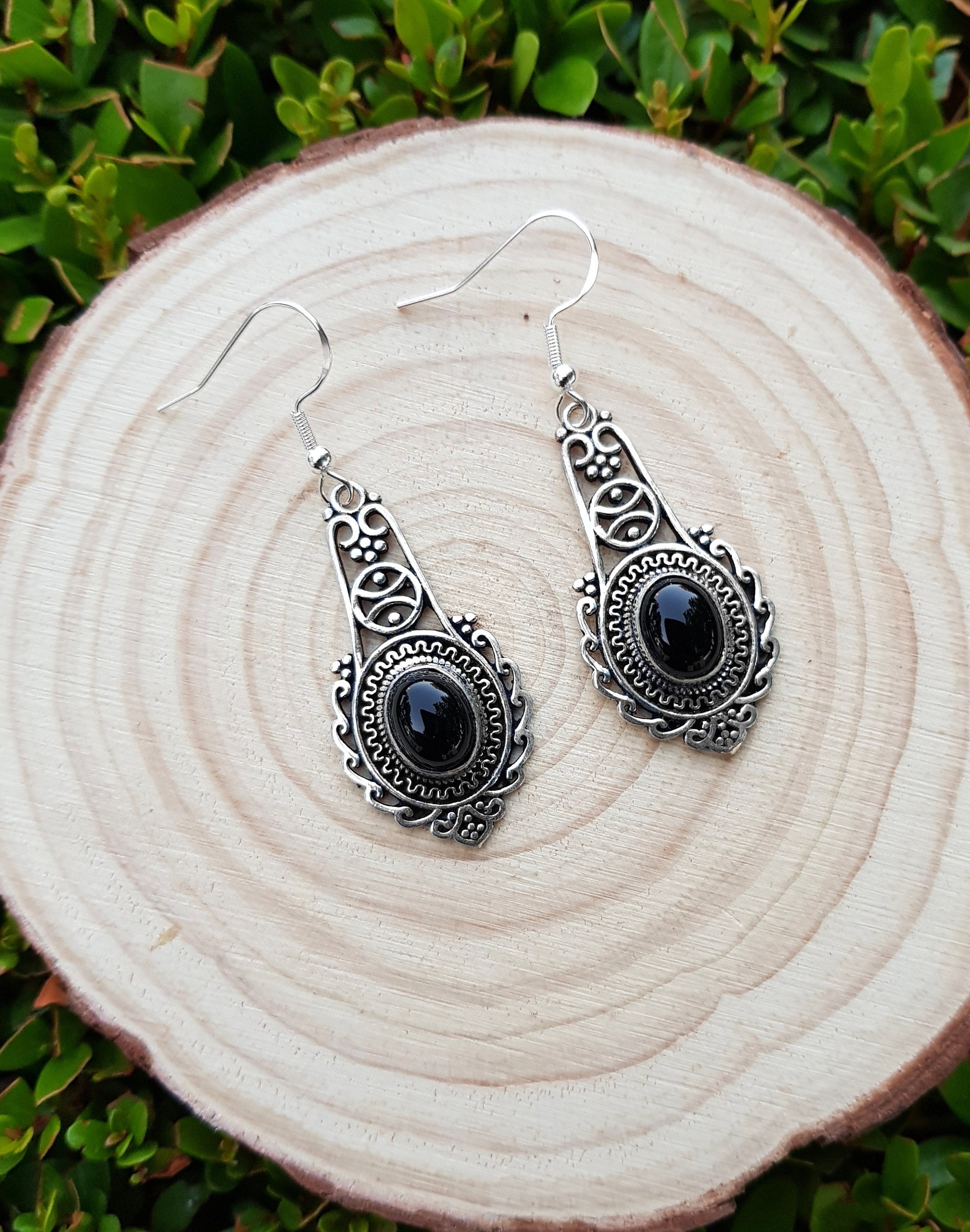 Black Onyx and Silver Earrings - Elegant Small Earrings deals Handmade in Nepal - Black Stone Jewelry - Bohemian Earrings - Black Onyx Earrings