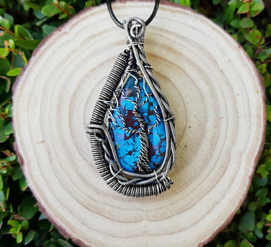 Turquoise Wire Wrapped Pendant In Sterling Silver Statement Necklace One Of A Kind Jewelry