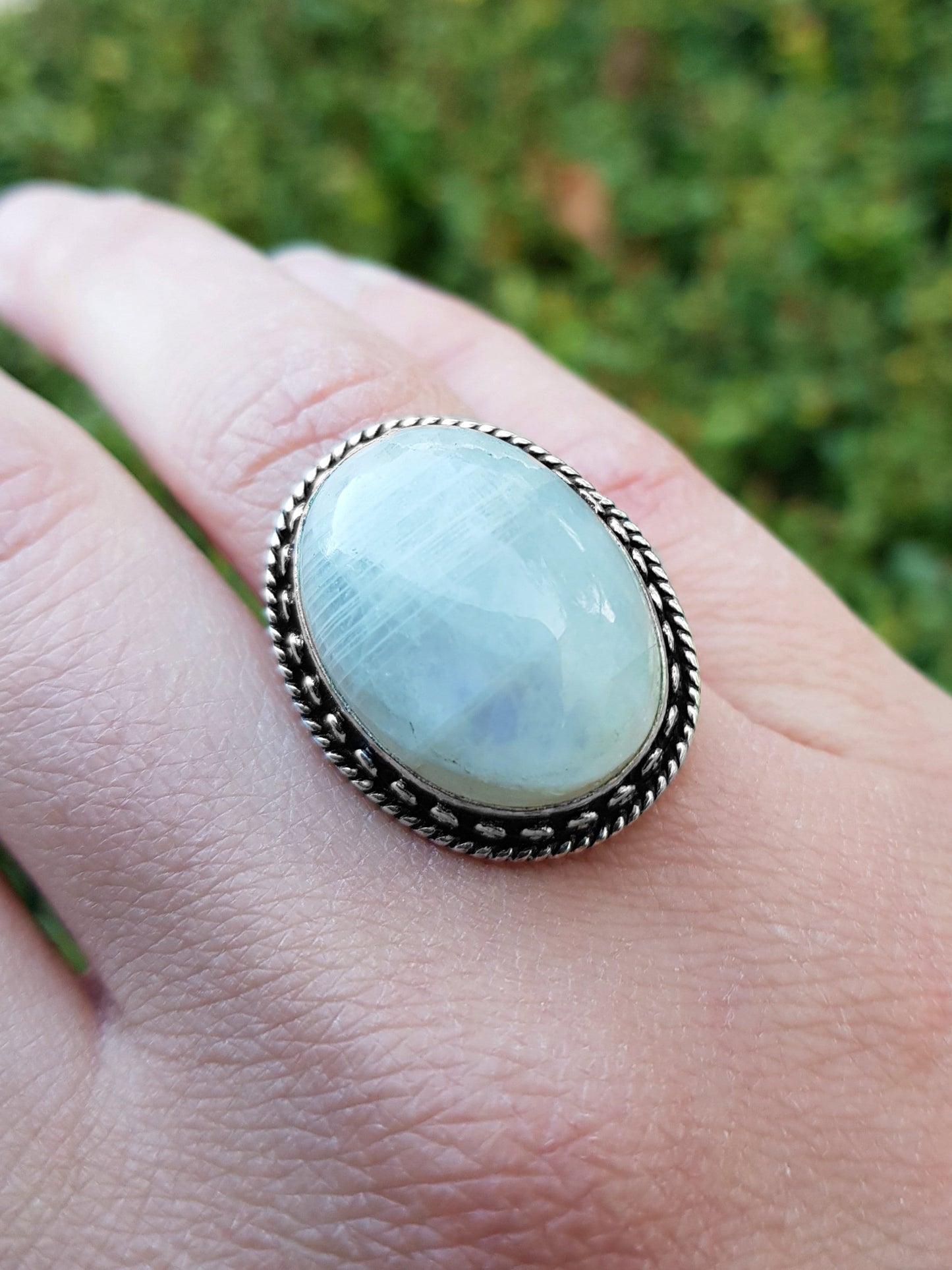 White Moonstone Ring In Sterling Silver Size US 7 1/2 Statement Ring One Of A Kind Ring