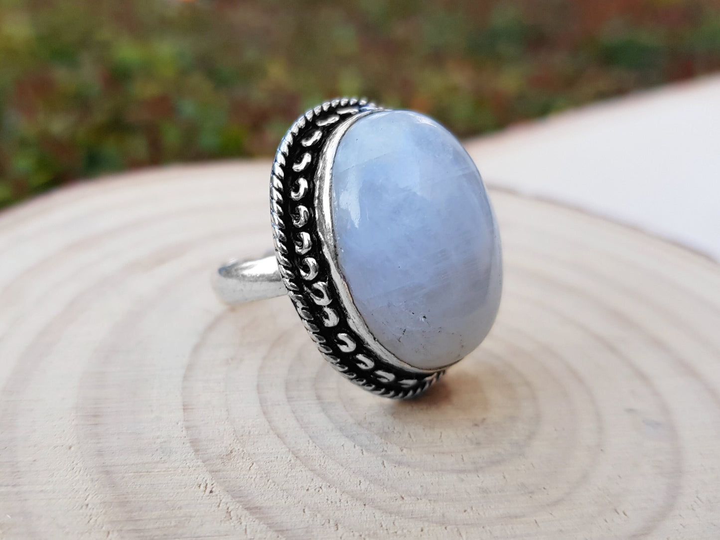 White Moonstone Ring In Sterling Silver Size US 7 1/2 Statement Ring One Of A Kind Ring