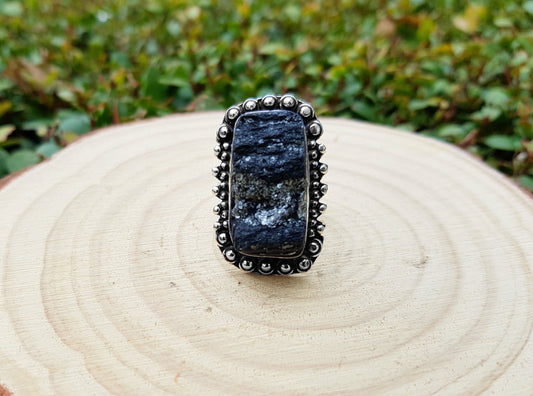 Rough Black Tourmaline Ring Size US 6 1/2 Big Statement Ring In Sterling Silver Boho Ring Ethnic Ring Unique Gift