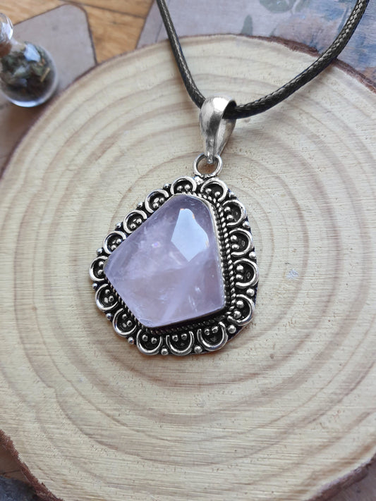 Pale Natural Rose Quartz Necklace In Sterling Silver Crystal Necklace Unique Gift