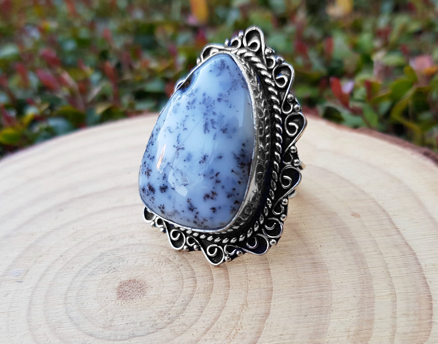 Dendrite Opal Gemstone Ring In Sterling Silver Size US 7 1/2 Statement Ring Boho Rings GypsyJewellery Unique Gift One Of A Kind Jewellery